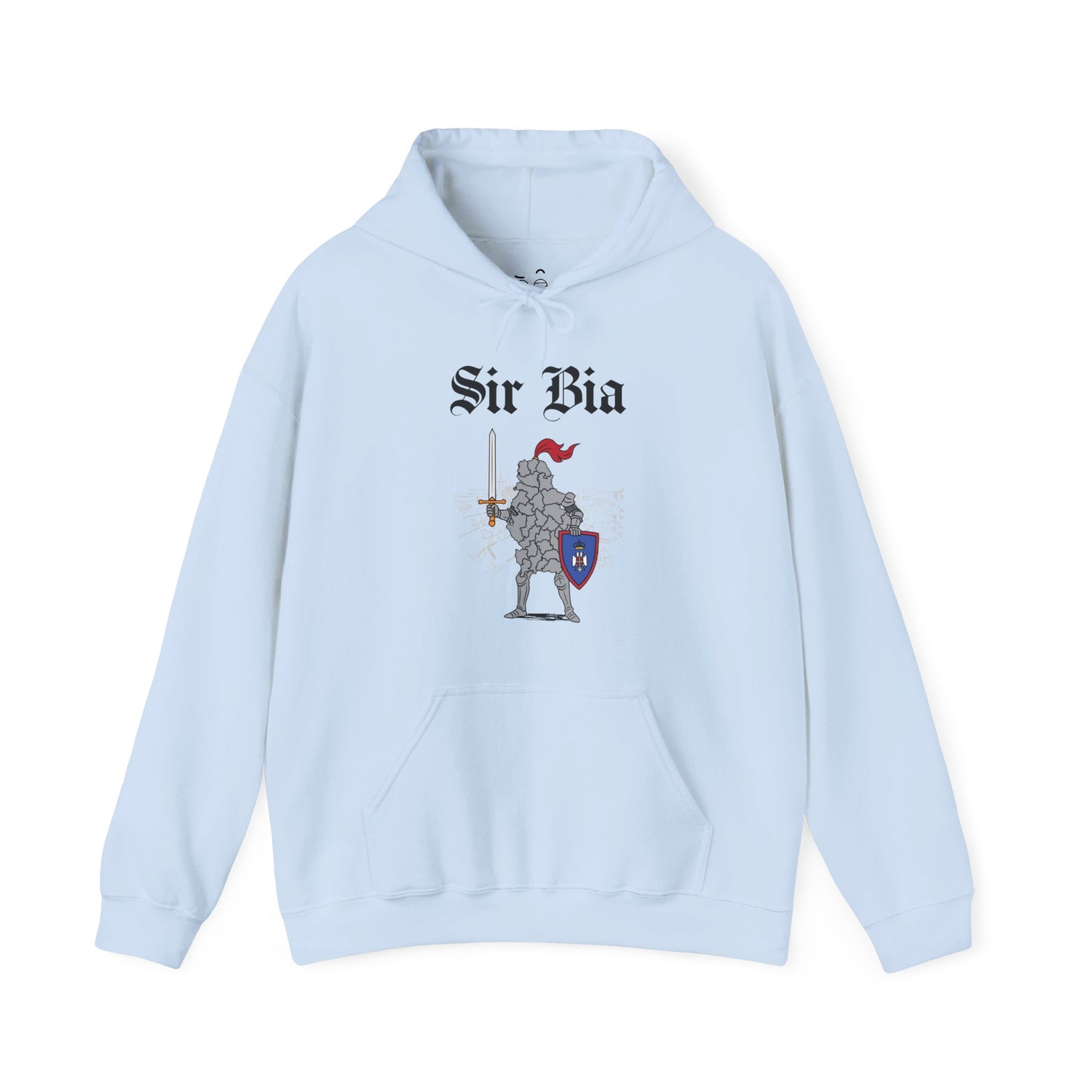 Sir Bia parody hoodie featuring the map of Serbia as a knight in armor