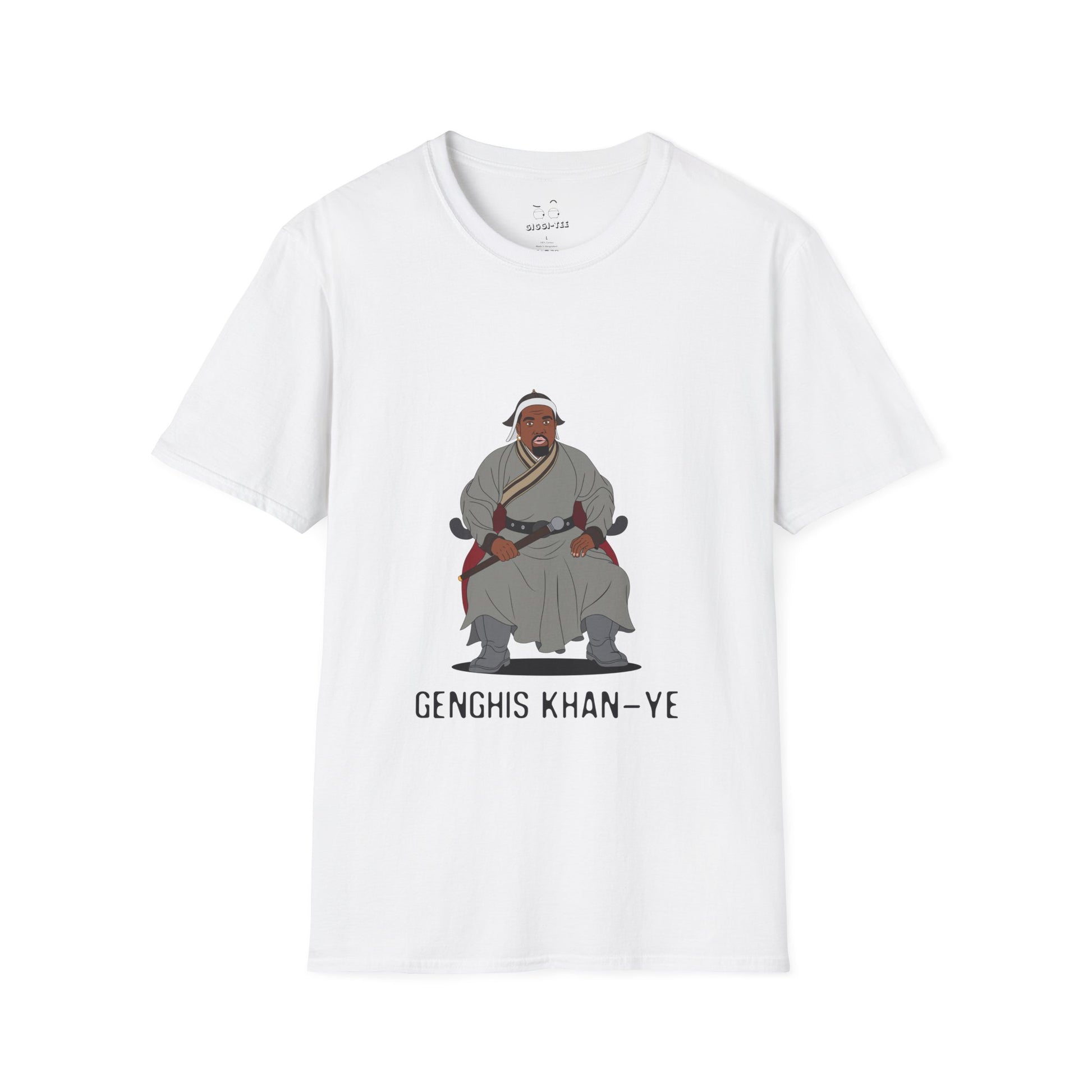 Genghis Khan Ye: Parody shirt illustration of Ye dressed as Genghis Khan in Mongolian armor. Funny hip hop culture pun.