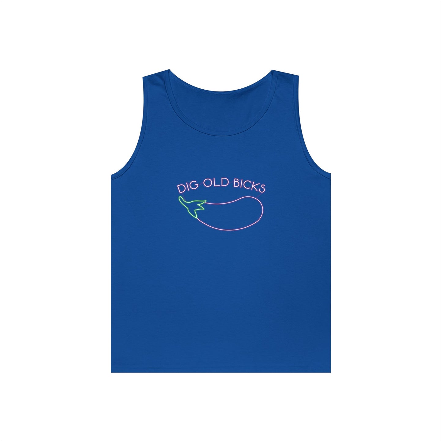 neon sign eggplant dig ol bicks parody funny tank top design