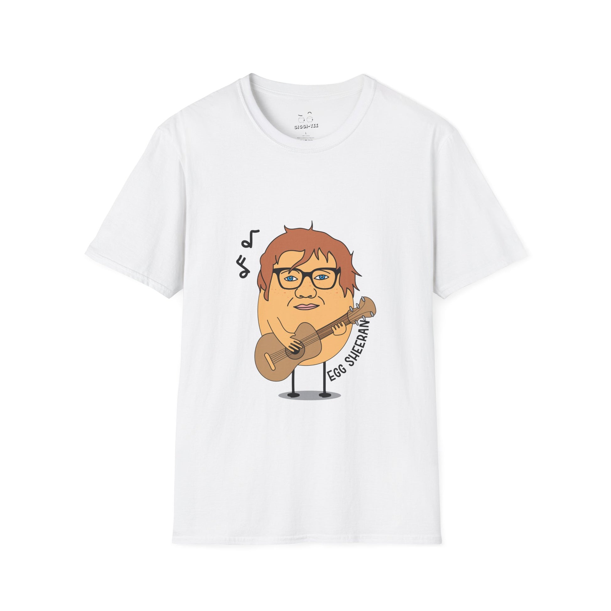 T-shirt showing a ginger-haired egg holding an acoustic guitar, a pun on musician Ed Sheeran.