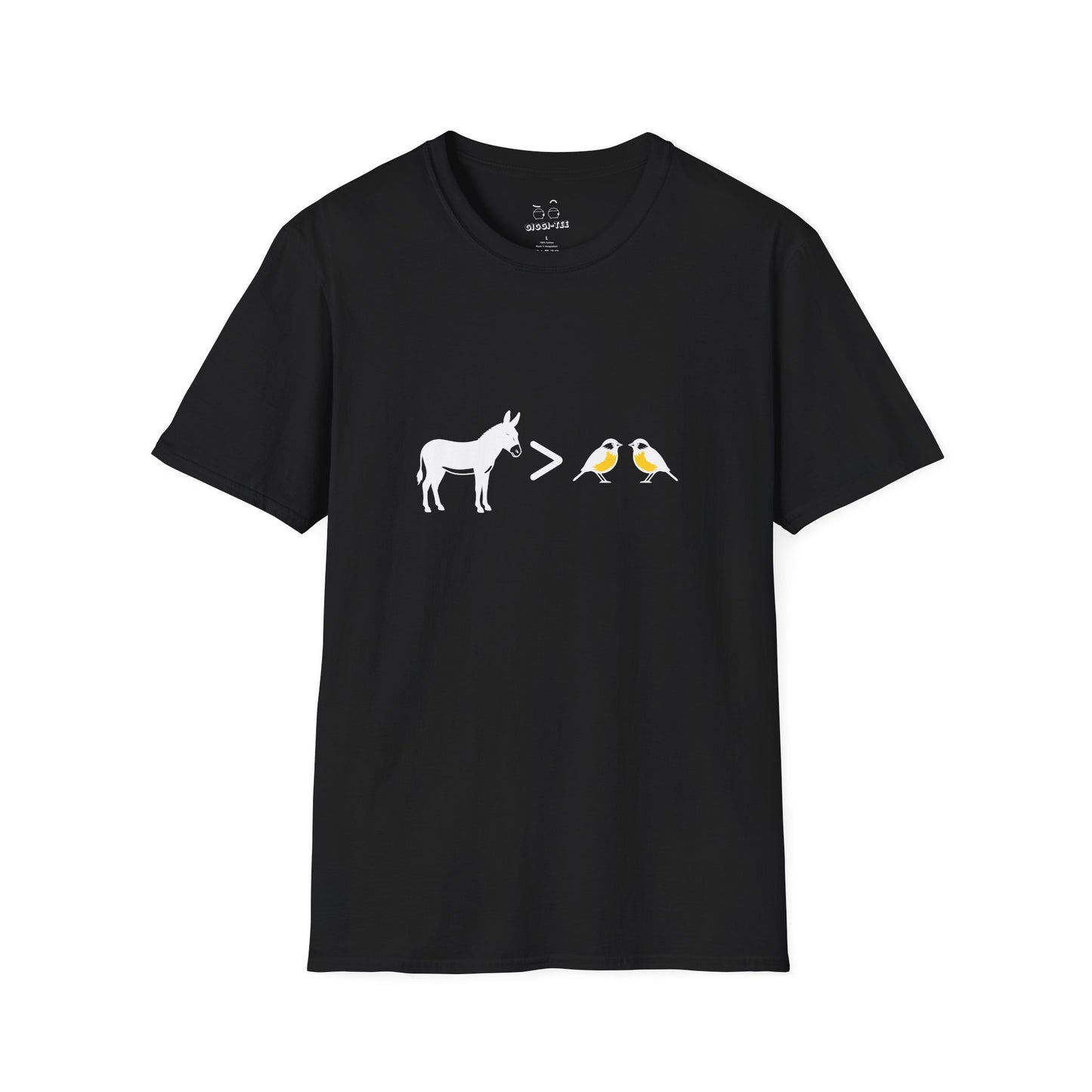 Ass greater than tits funny donkey and bird pun shirt design