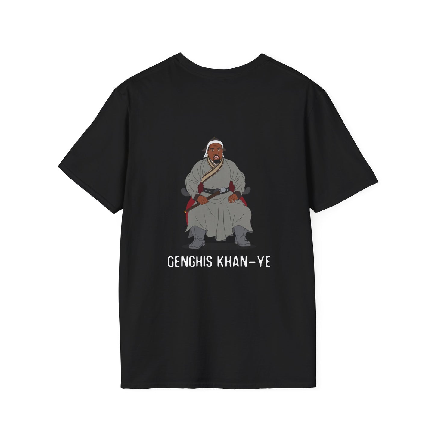 Genghis Khan Ye: Parody back print shirt illustration of Ye dressed as Genghis Khan in Mongolian armor. Funny hip hop culture pun.