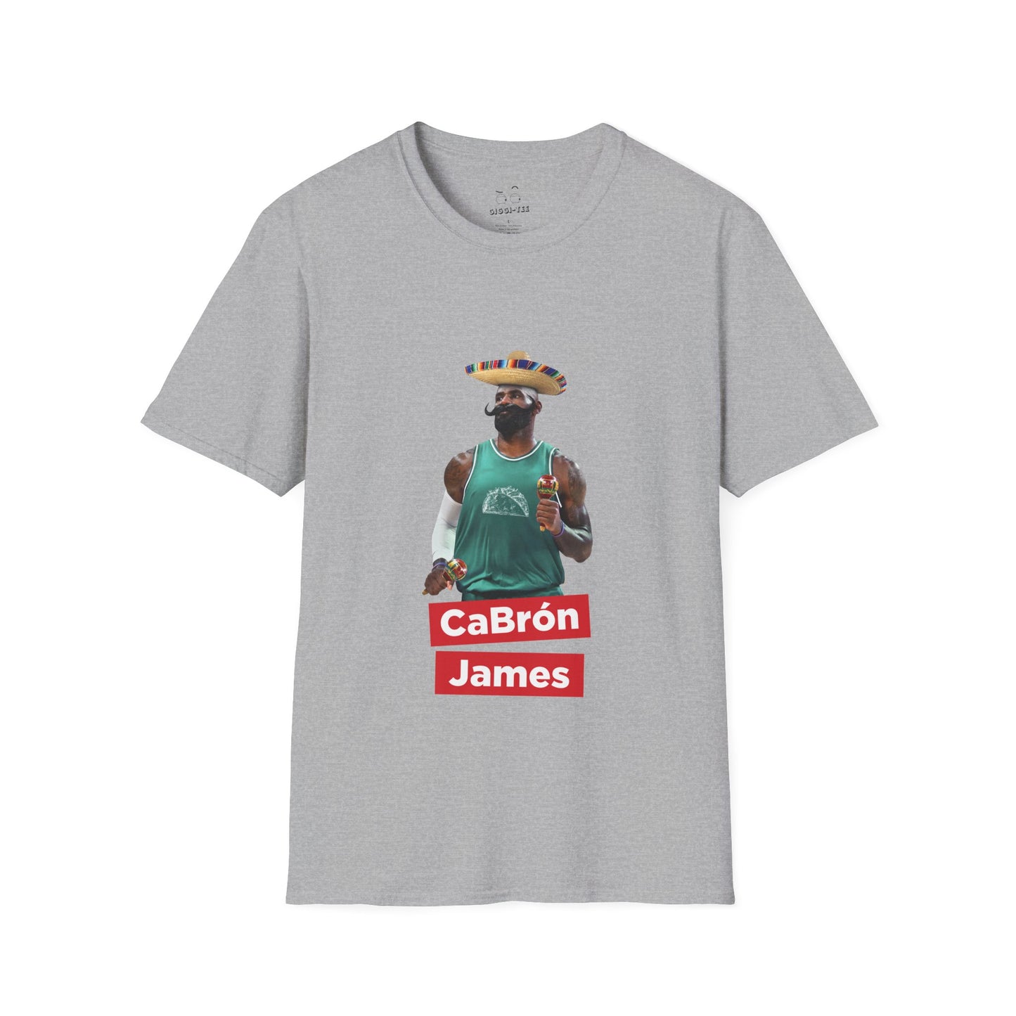 CaBron James parody illustration of LeBron James wearing a sombrero, giant Mexican-style mustache, holding maracas, and wearing a taco-themed basketball jersey.