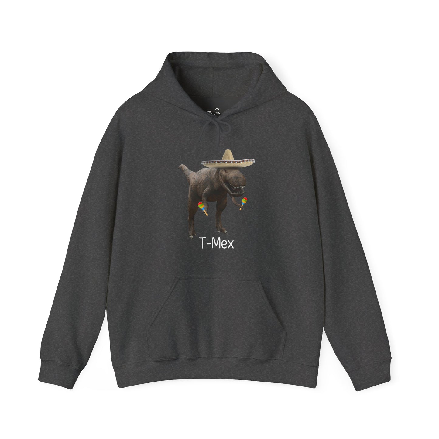 T-Mex dinosaur hoodie graphic with a T-Rex wearing a sombrero and holding maracas