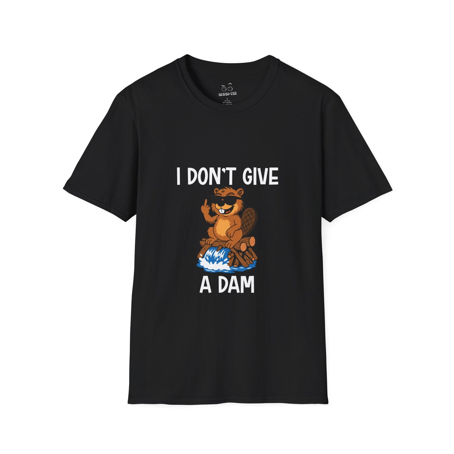 ‘I Don’t Give a Dam’ shirt featuring a cartoon beaver sitting on a dam and giving the middle finger.
