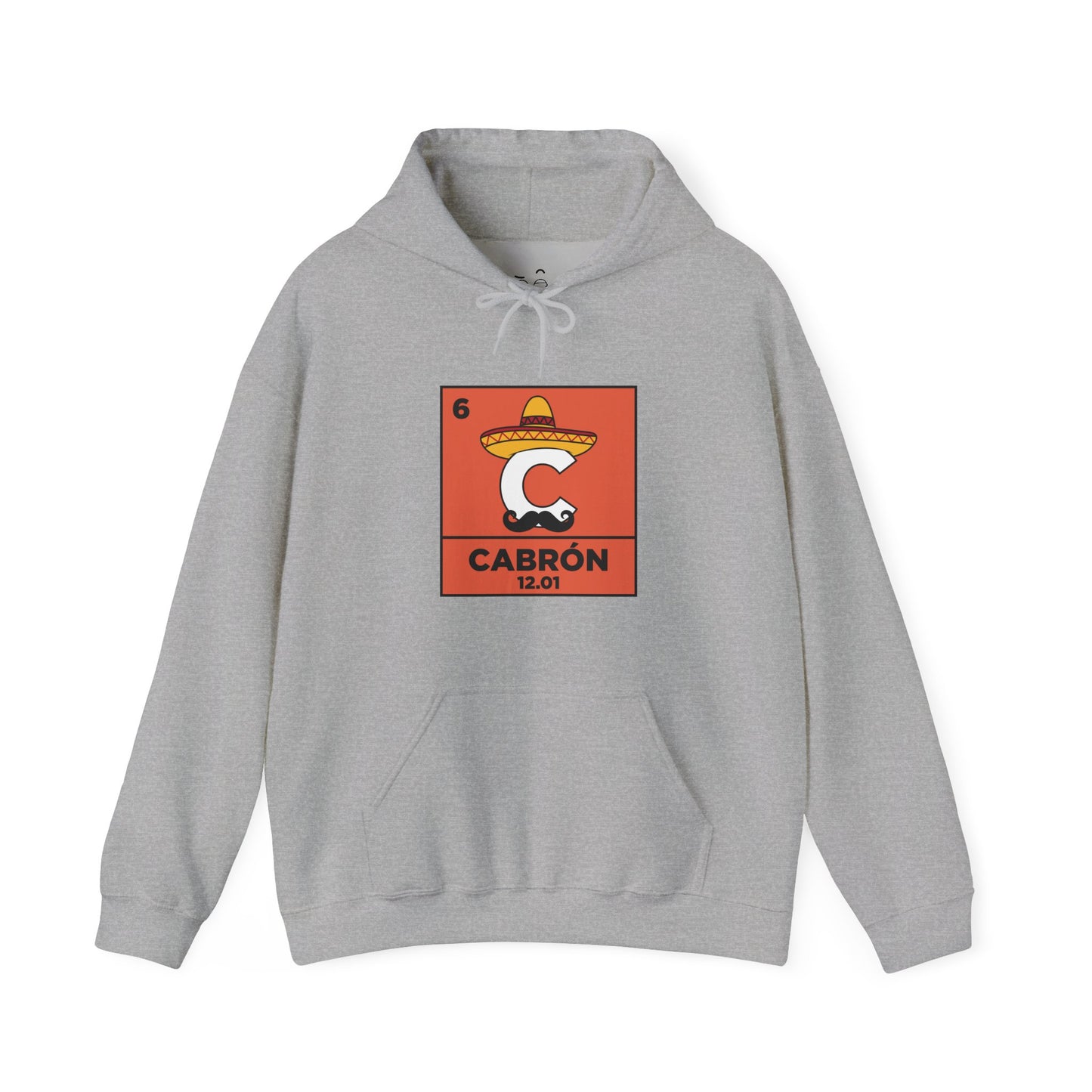 Cabron science parody hoodie featuring the carbon element with sombrero and mustache