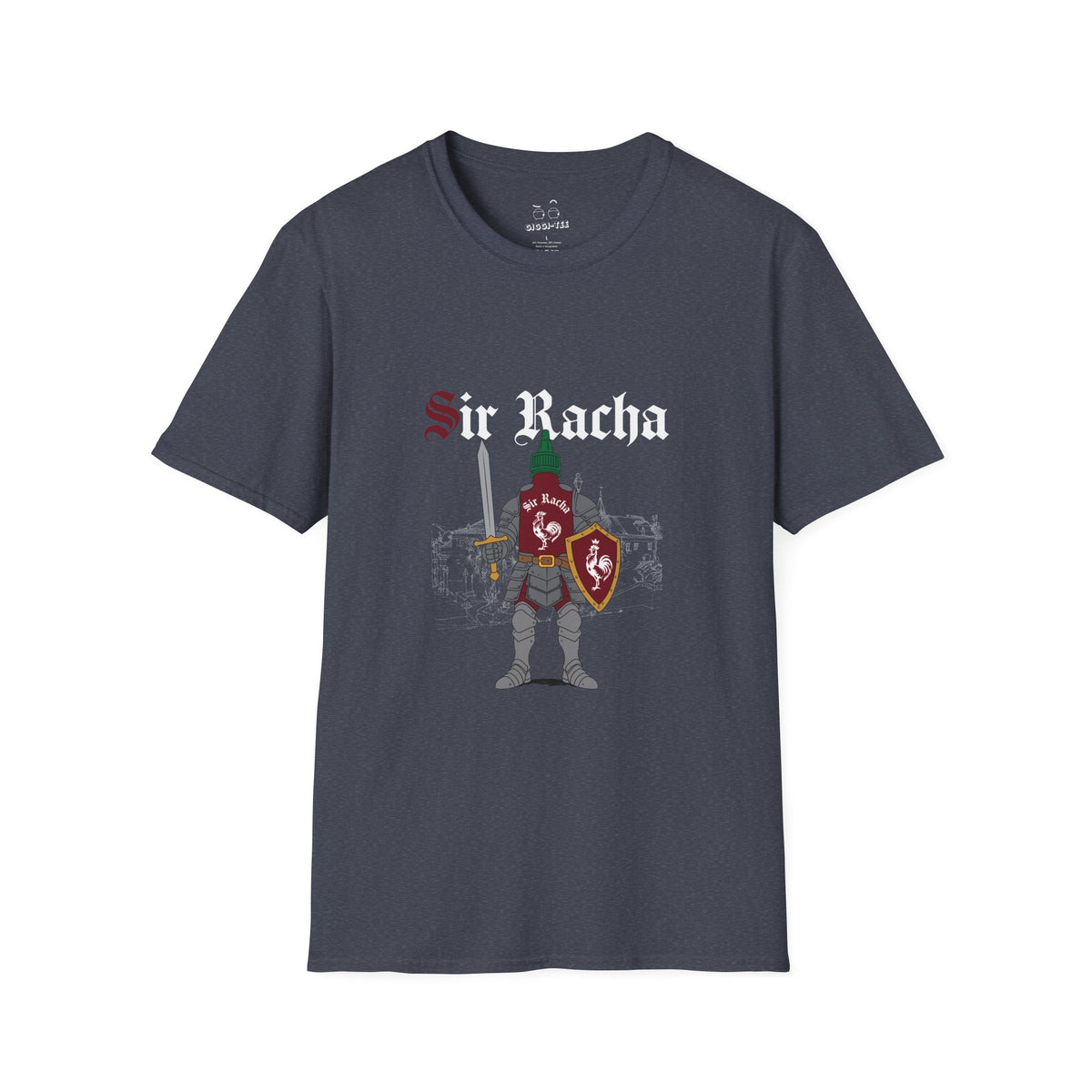 Sir Racha funny sriracha hot sauce bottle in medieval knight armor shirt