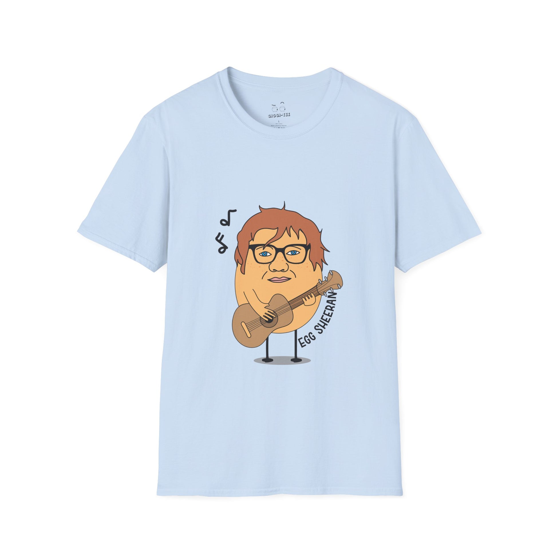 T-shirt showing a ginger-haired egg holding an acoustic guitar, a pun on musician Ed Sheeran.