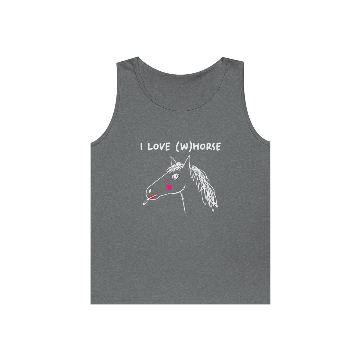 I Love (W)Horse hand-drawn horse smoking cigarette with makeup tank top