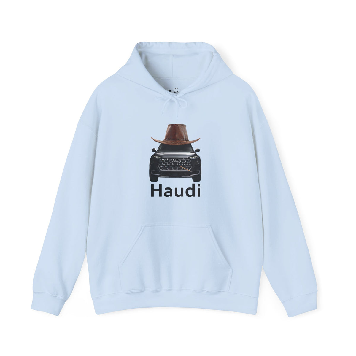 Haudi funny car hoodie with an Audi wearing a cowboy hat and toothpick