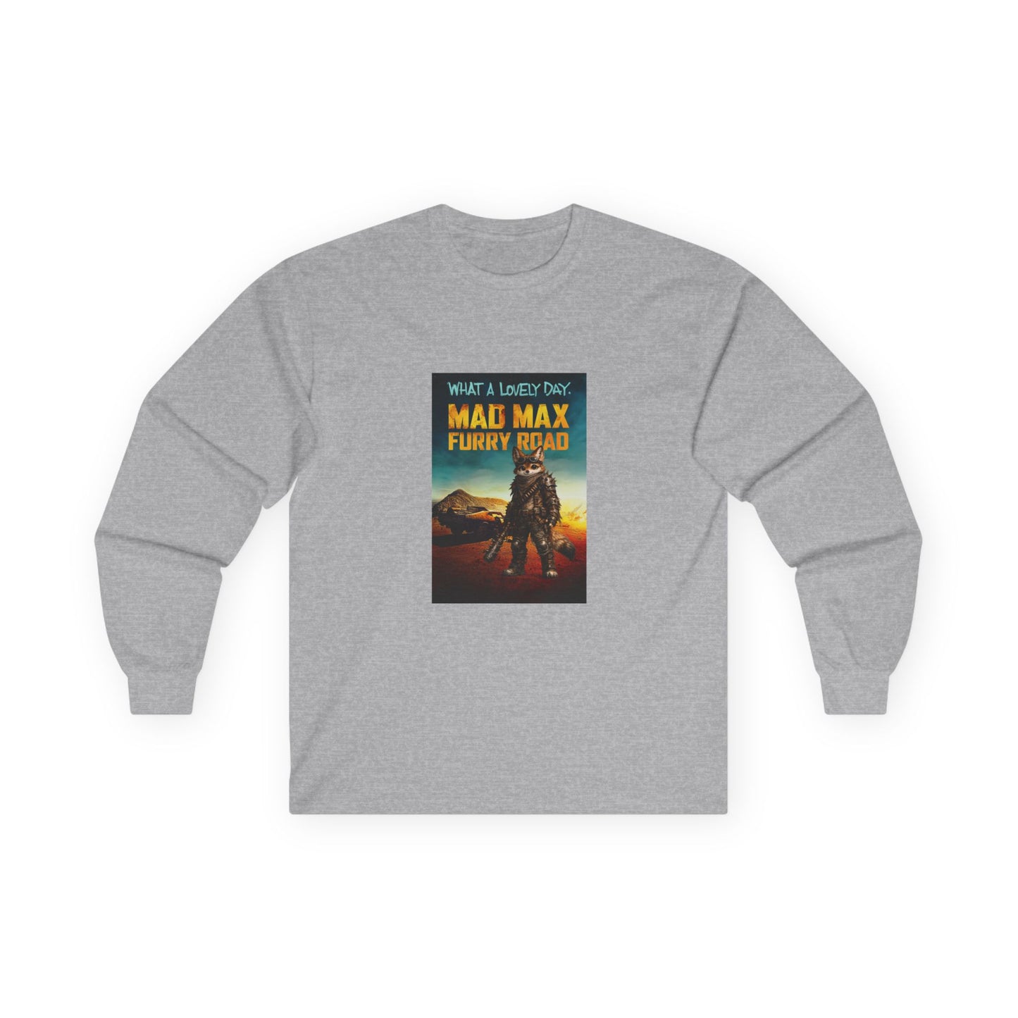 Mad Max Furry Road long sleeve shirt with furry character parody artwork inspired by a post-apocalyptic movie poster.