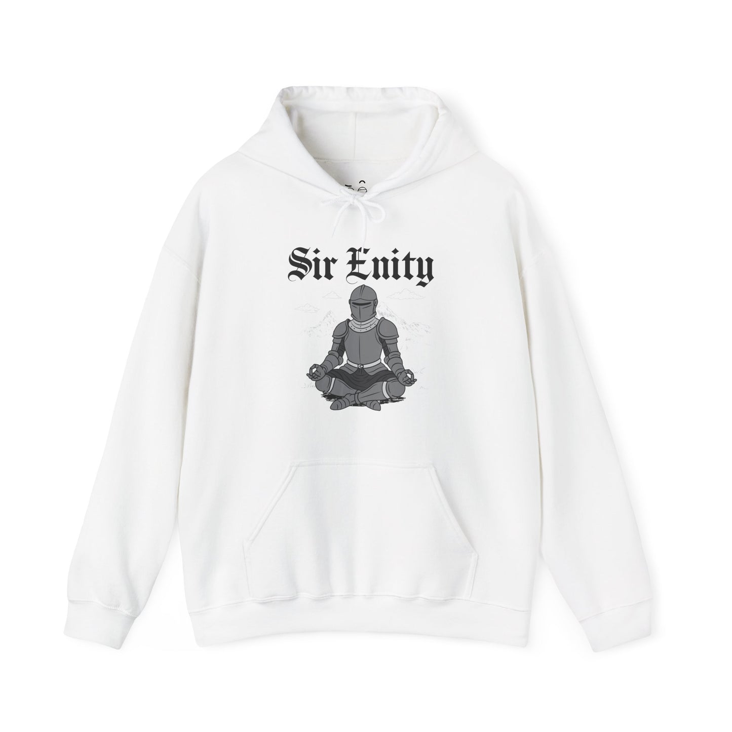 Sir Enity hoodie graphic showing a meditating knight in shining armor