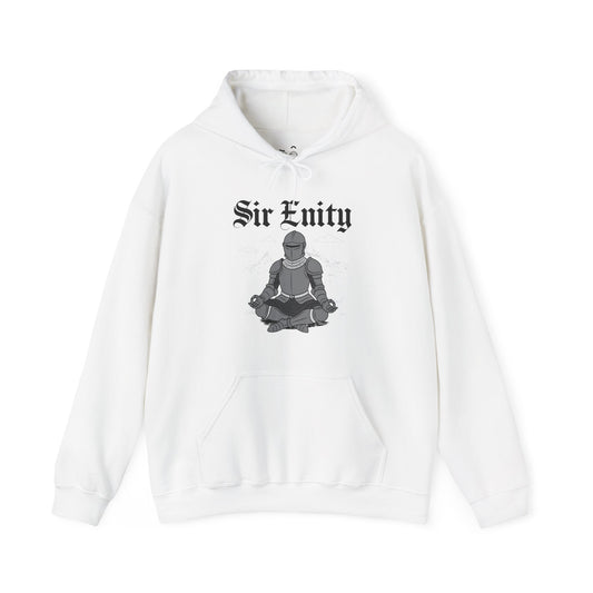 Sir Enity hoodie graphic showing a meditating knight in shining armor