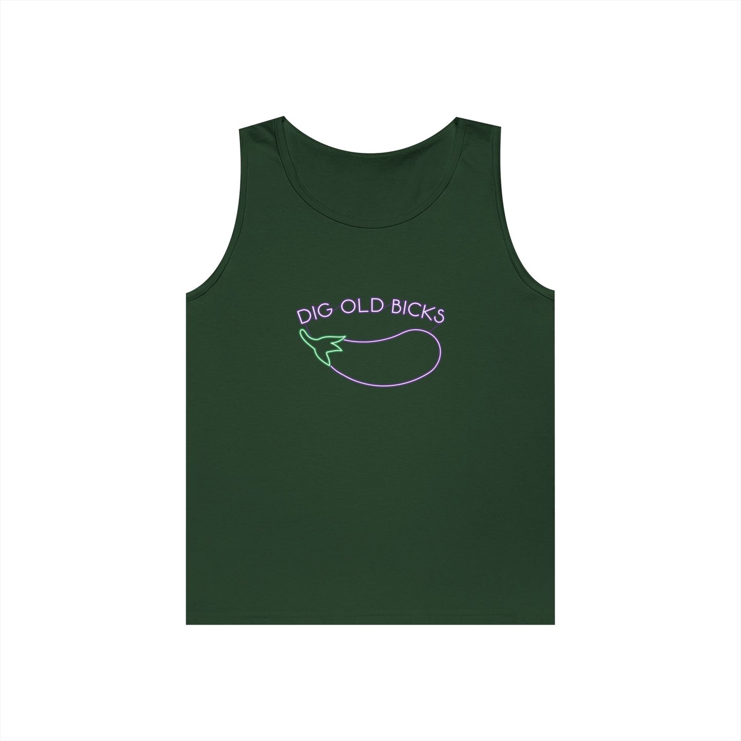 neon sign eggplant dig ol bicks parody funny tank top design