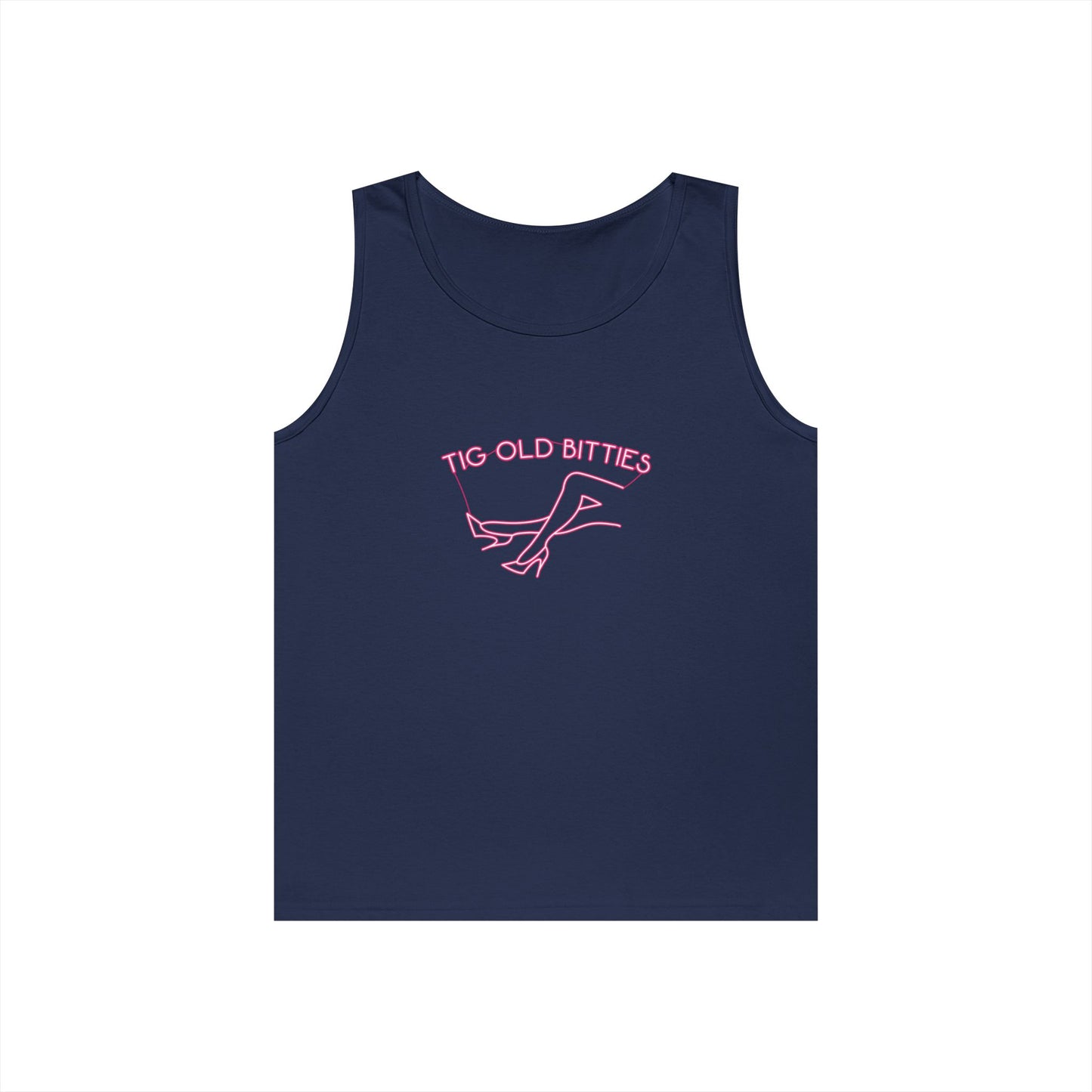 neon sign woman tig ol bitties parody funny tank top design
