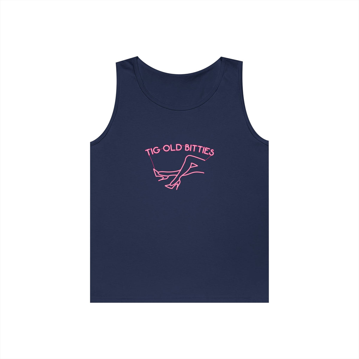 neon sign woman tig ol bitties parody funny tank top design