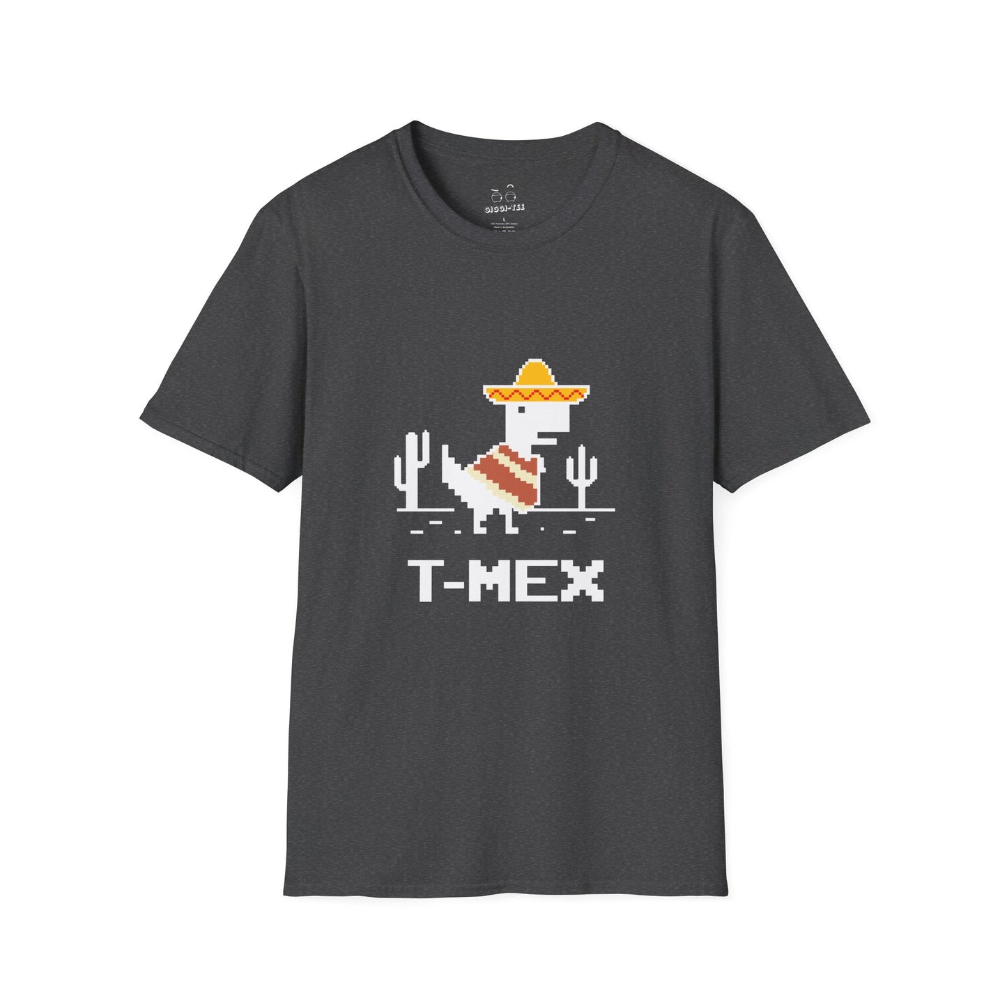 T-Mex Mexican T-Rex wearing a sombrero and poncho in 8-bit pixel art
