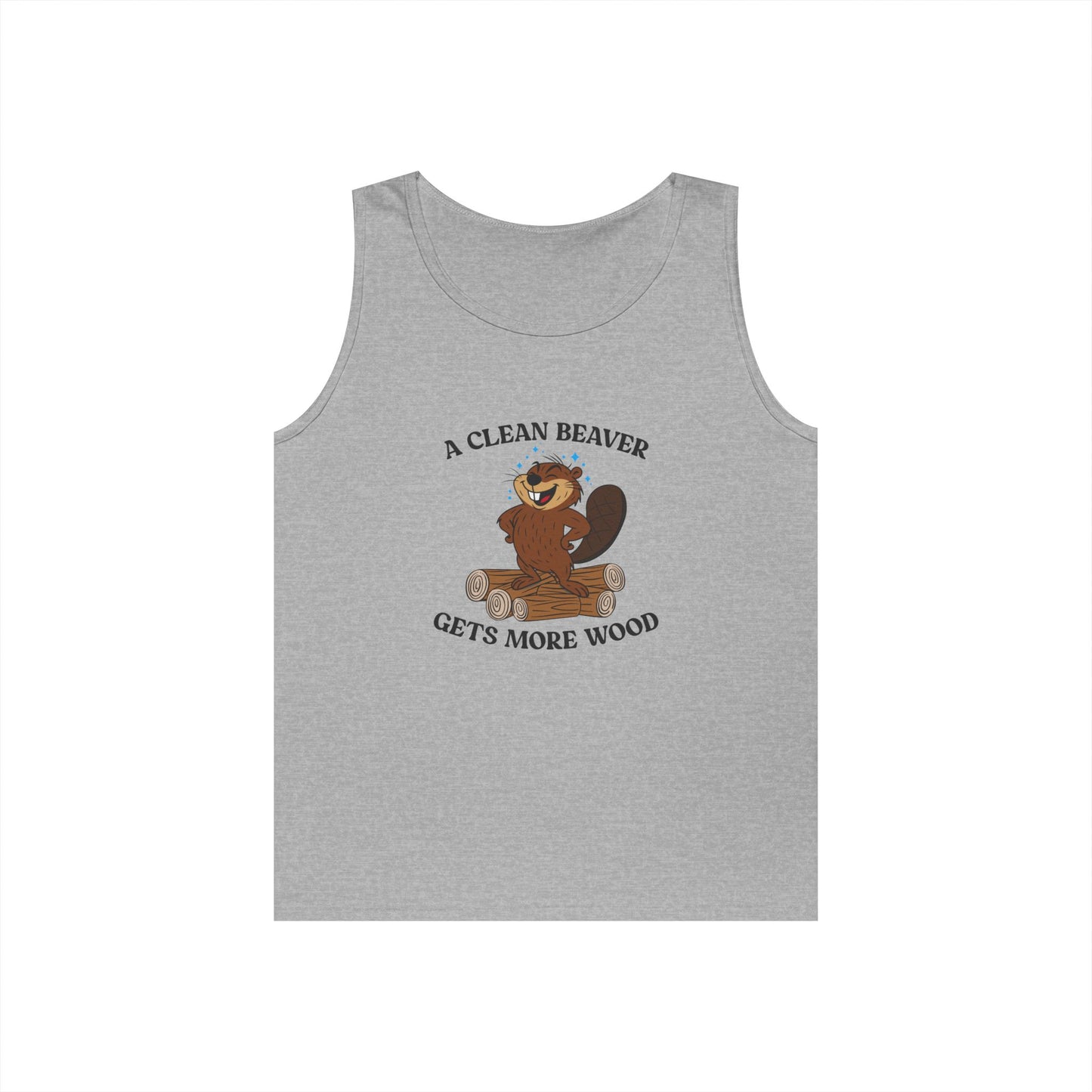 beaver standing on wood pile funny a clean beaver gets more wood adult pun tank top design