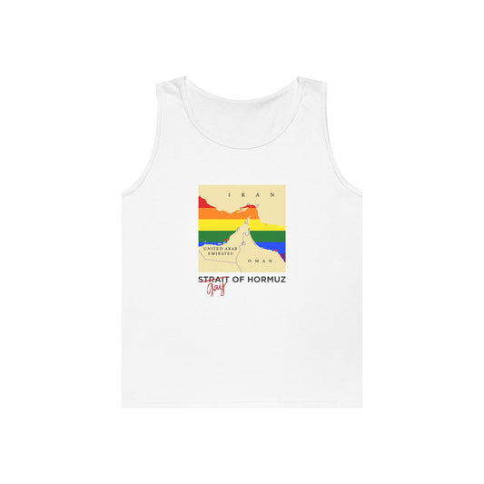 strait of hormuz map parody rainbow flag water gay of hormuz iran tank top design