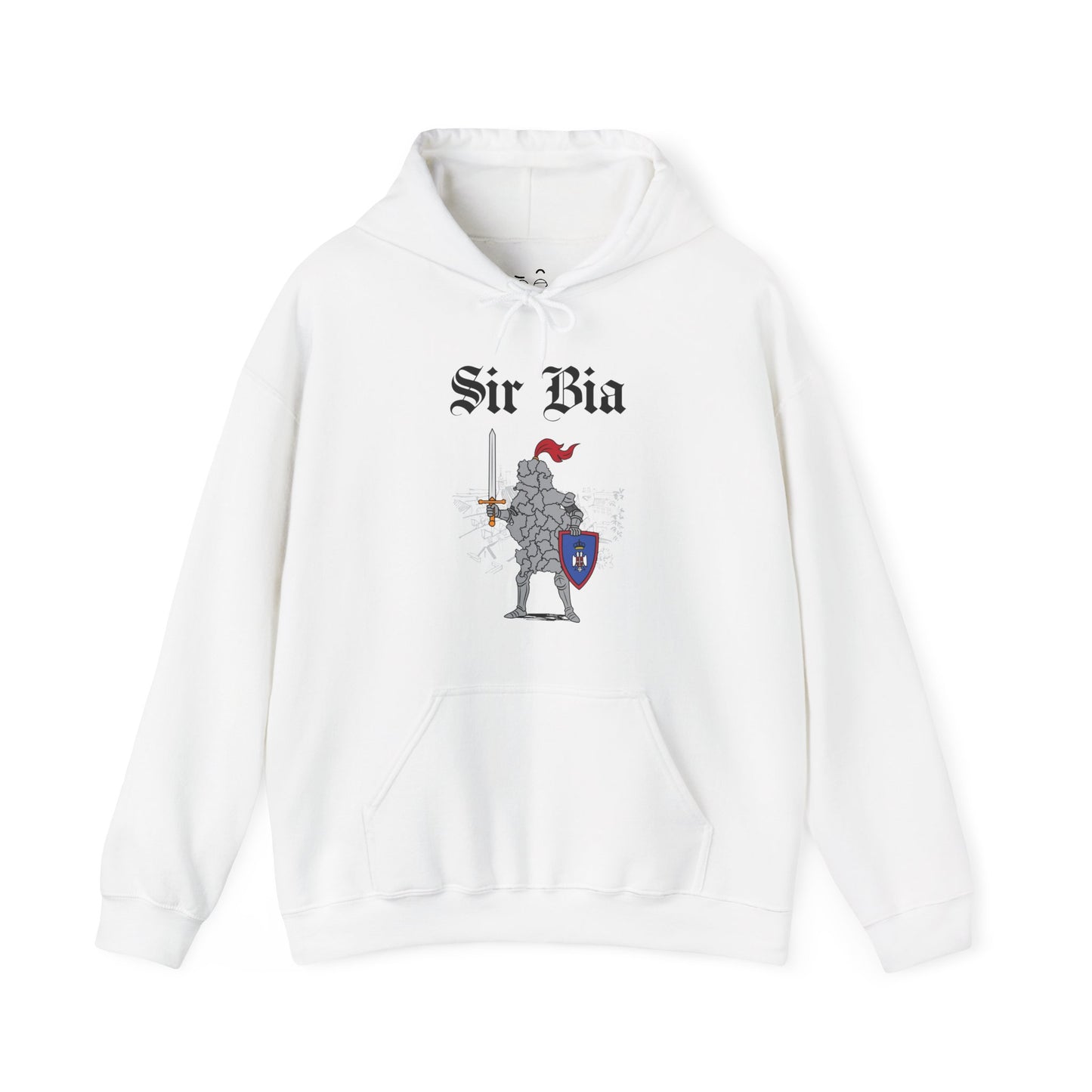 Sir Bia parody hoodie featuring the map of Serbia as a knight in armor