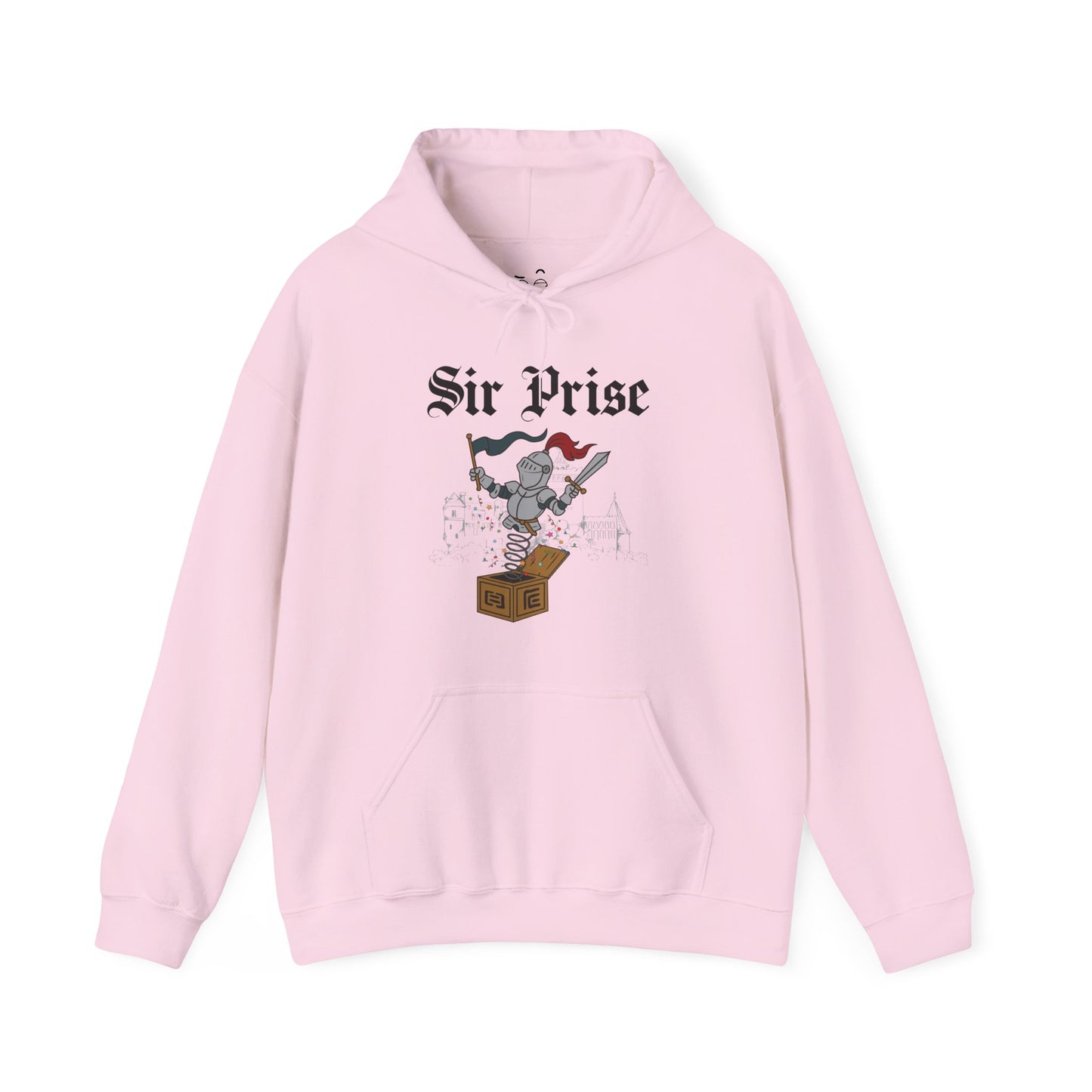 Sir Prise parody hoodie featuring a knight jumping out of a jack-in-the-box
