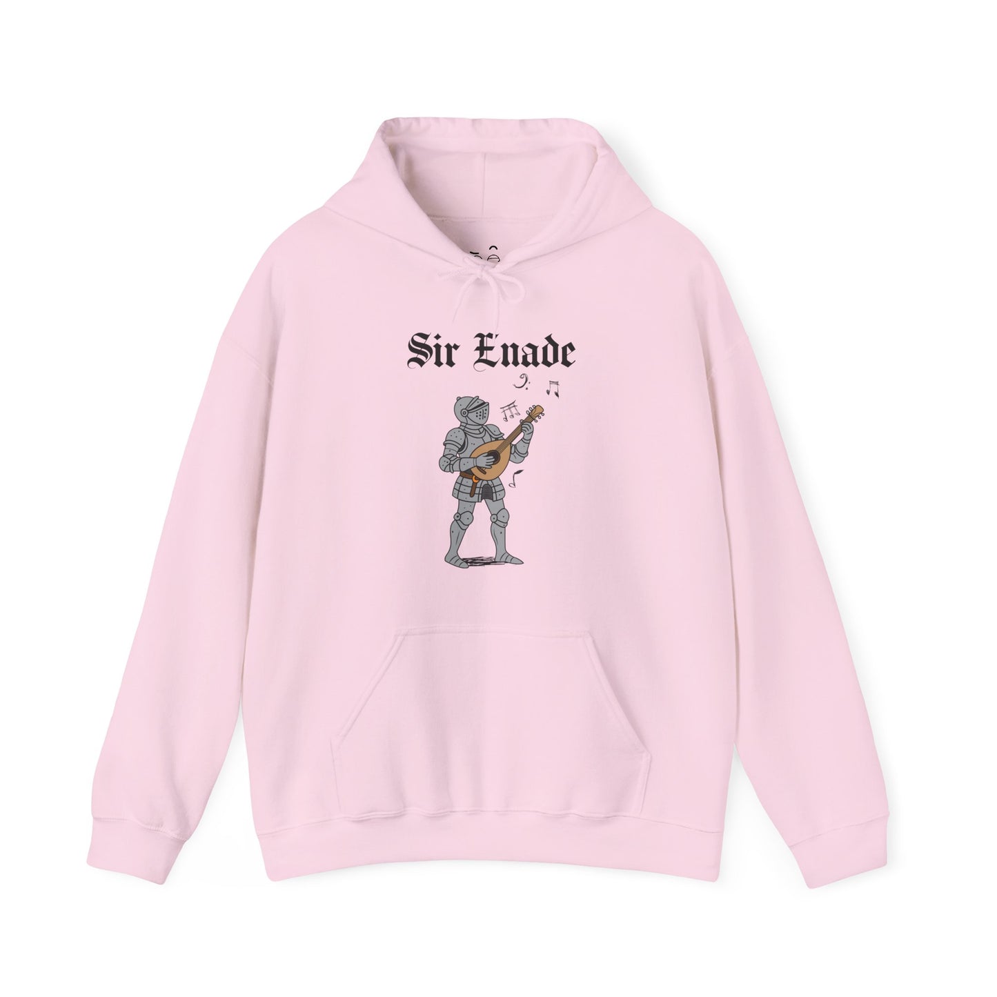 Sir Enade medieval hoodie featuring a knight playing a lute