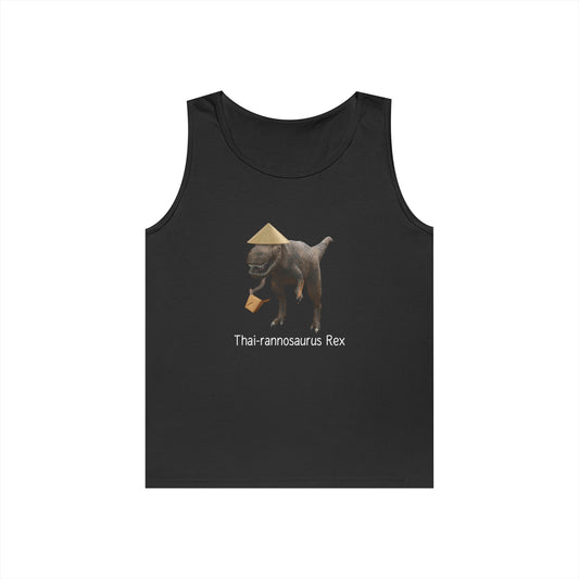 t rex with rice hat holding takeout box chopsticks funny thai rannosaurus rex tank top
