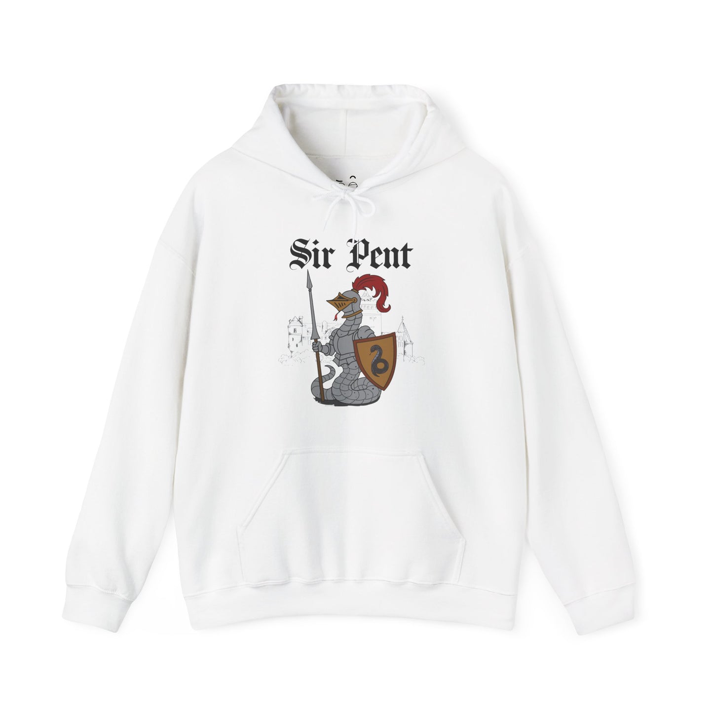 Sir Pent fantasy hoodie featuring a serpent wearing medieval knight armor