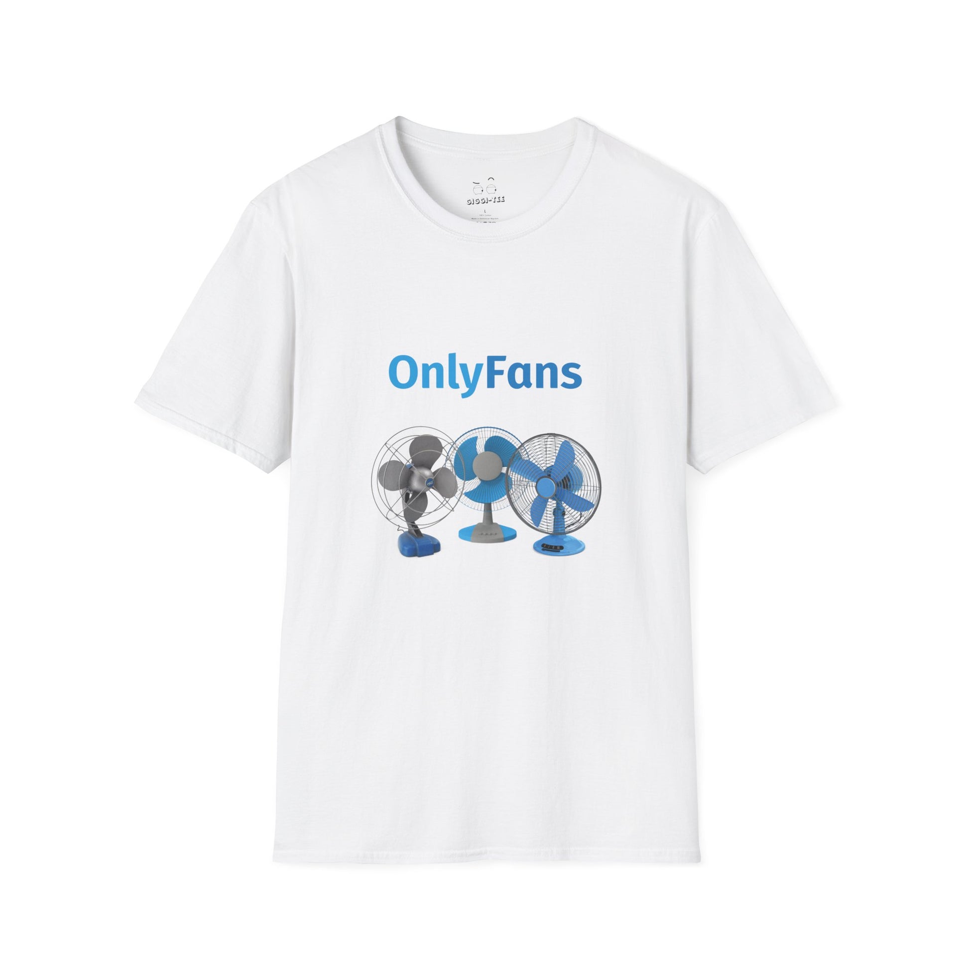 T-shirt featuring a collage of three high-definition photos of different industrial and household electric fans.