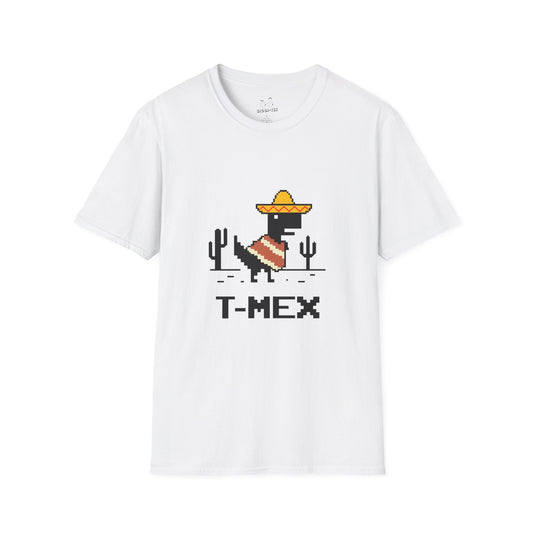 T-Mex Mexican T-Rex wearing a sombrero and poncho in 8-bit pixel art