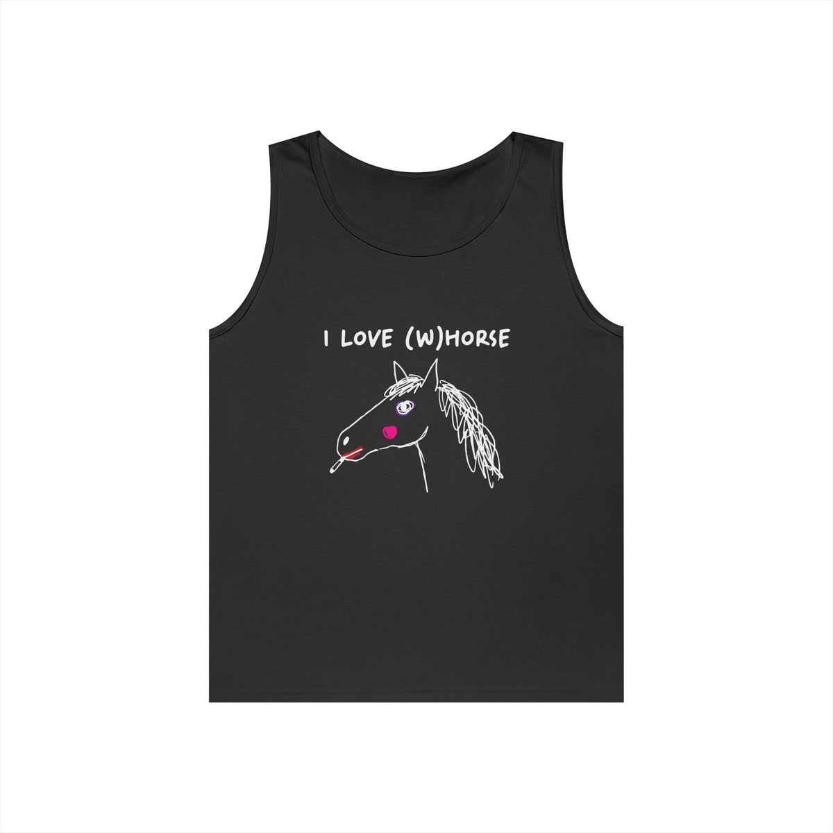 I Love (W)Horse hand-drawn horse smoking cigarette with makeup tank top