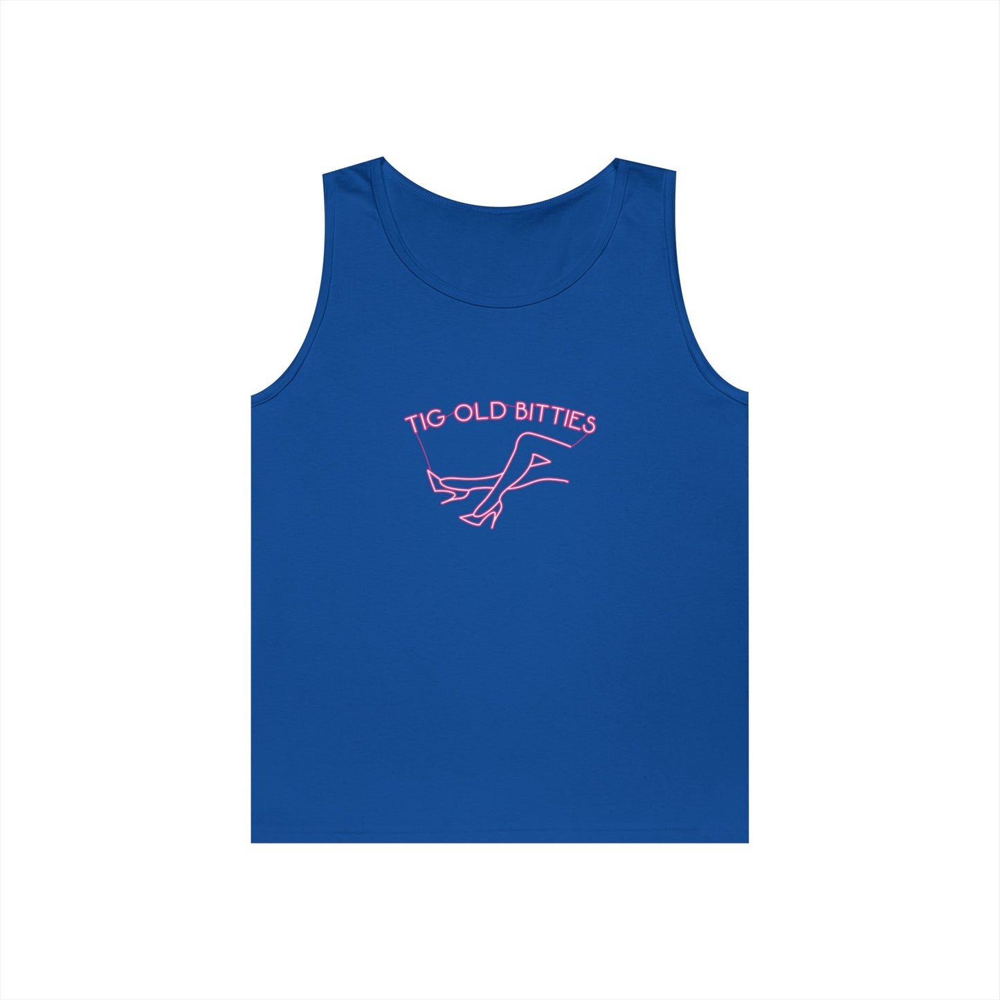 neon sign woman tig ol bitties parody funny tank top design