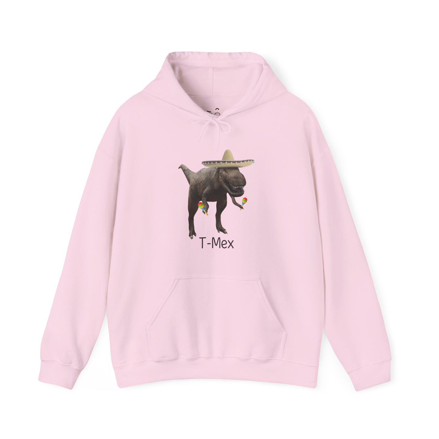T-Mex dinosaur hoodie graphic with a T-Rex wearing a sombrero and holding maracas