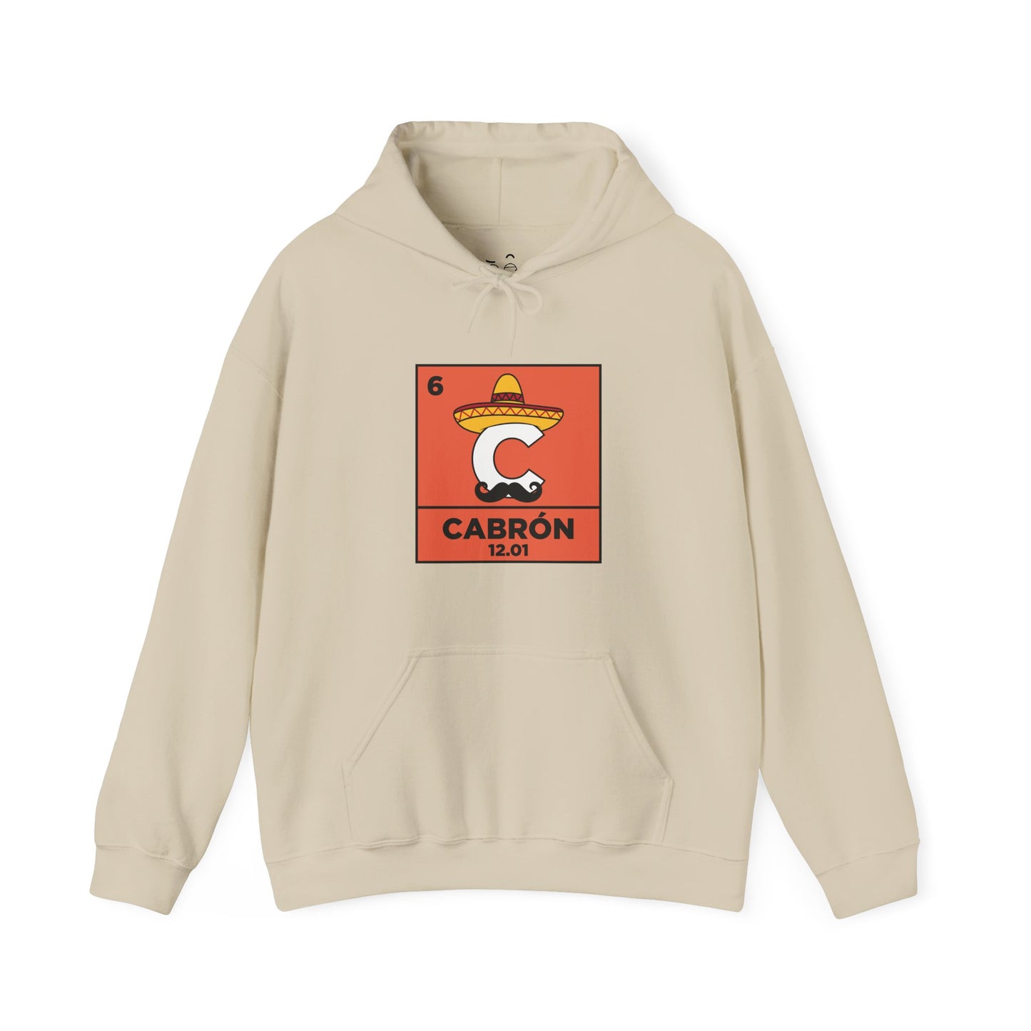Cabron science parody hoodie featuring the carbon element with sombrero and mustache