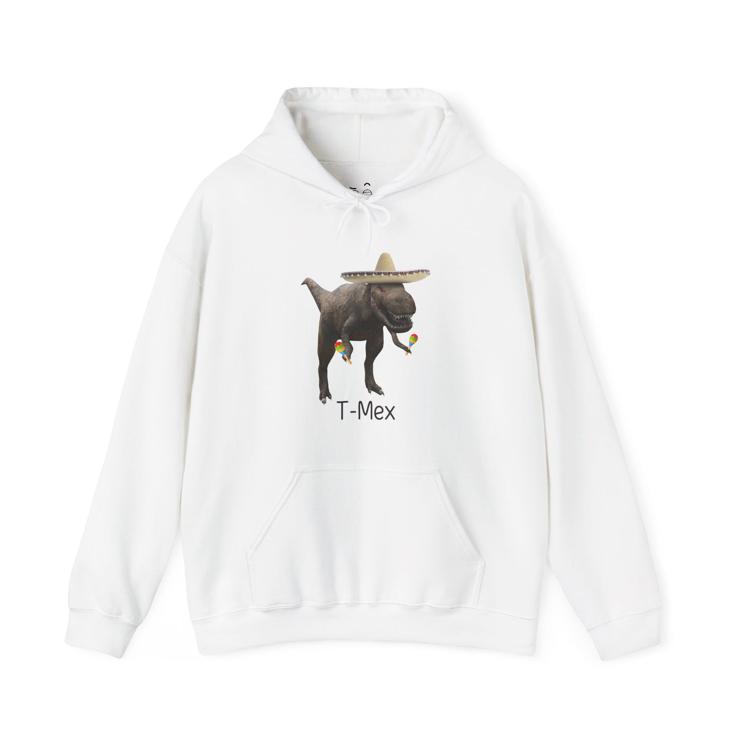 T-Mex dinosaur hoodie graphic with a T-Rex wearing a sombrero and holding maracas