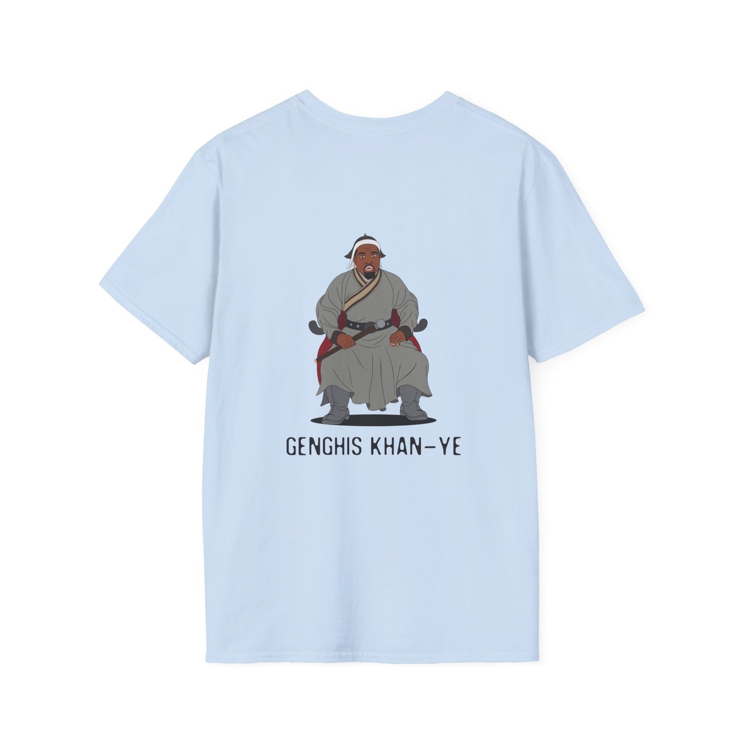 Genghis Khan Ye: Parody back print shirt illustration of Ye dressed as Genghis Khan in Mongolian armor. Funny hip hop culture pun.