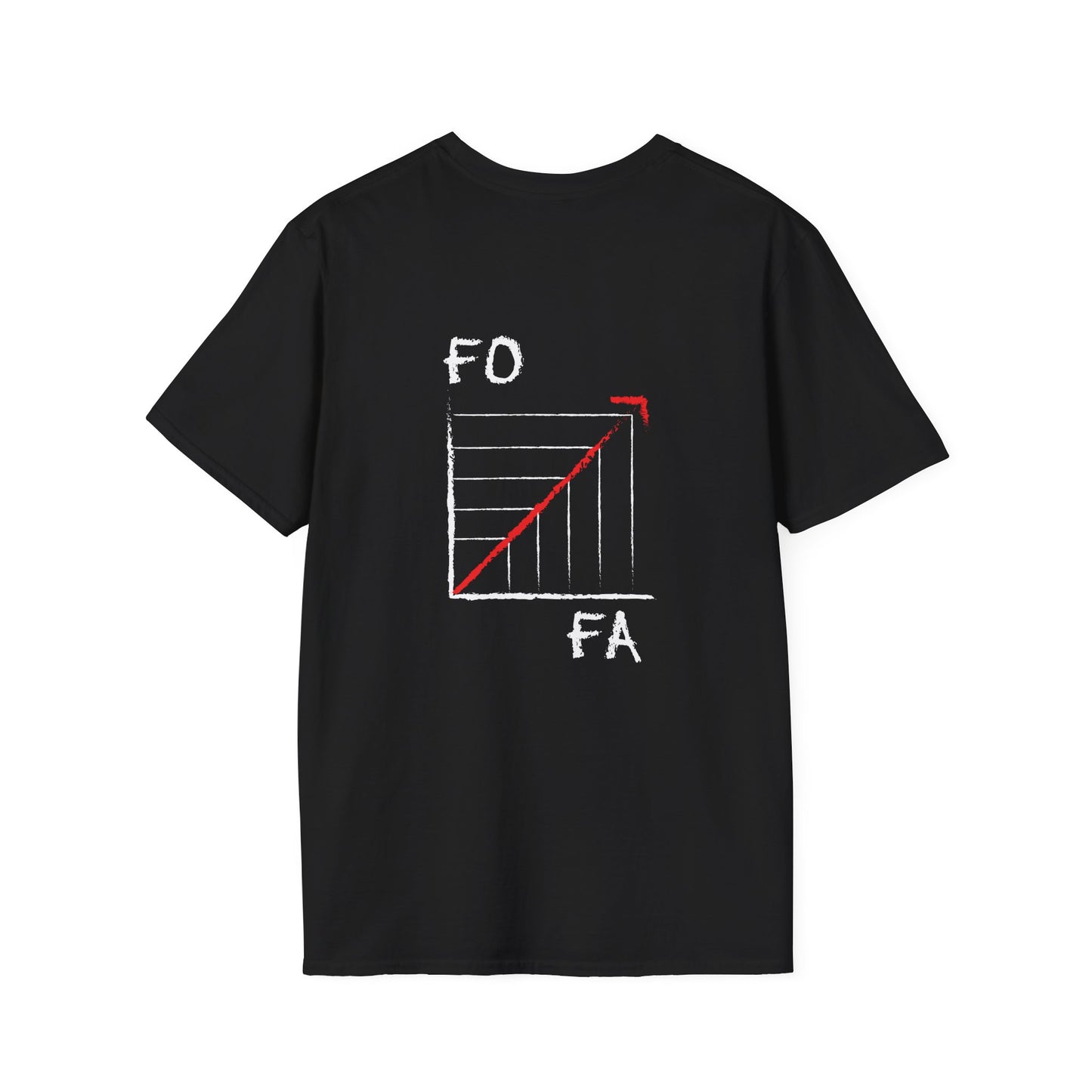 Back print shirt featuring a mathematical line graph with "Fuck Around" on the x-axis and "Find Out" on the y-axis, showing an upward arrow.