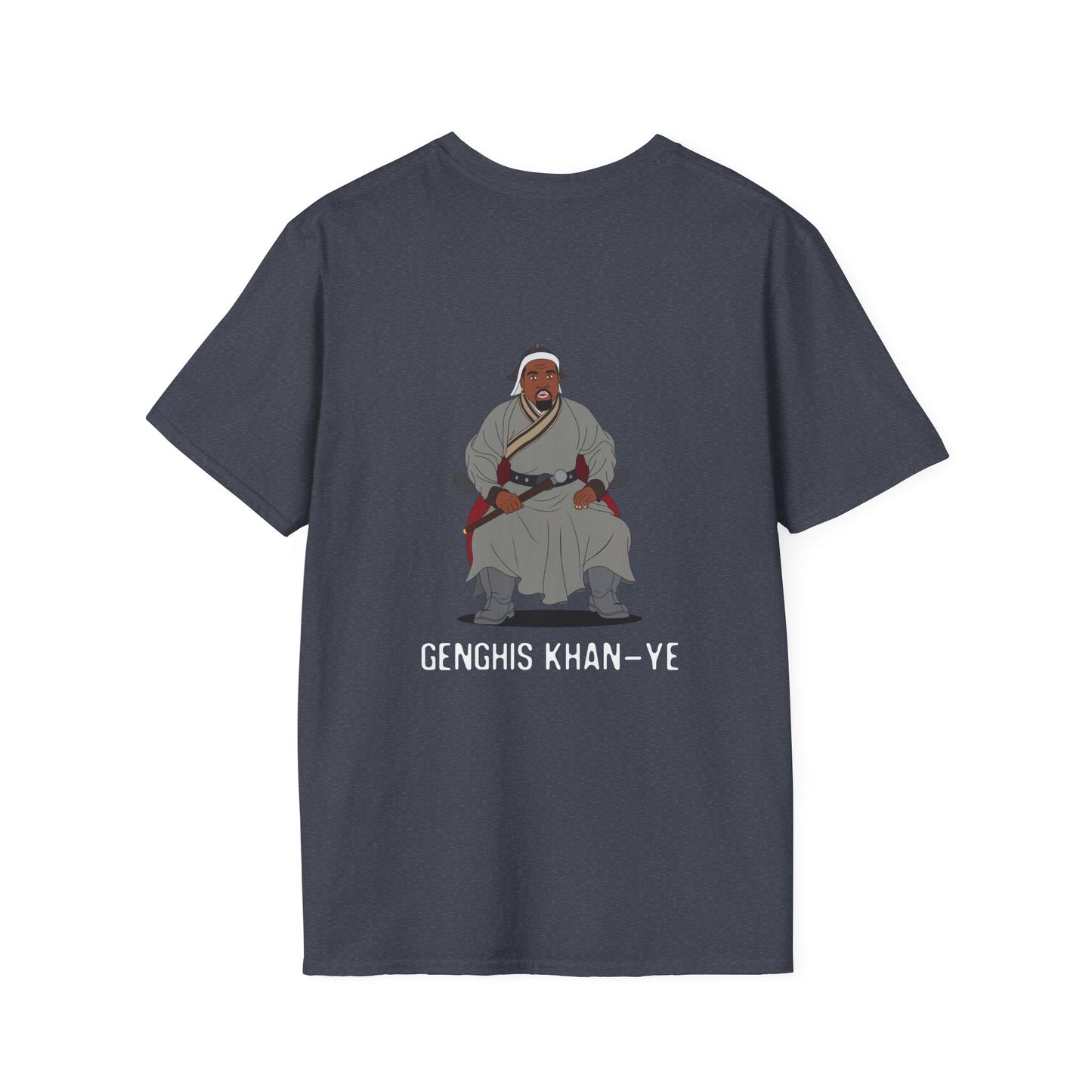 Genghis Khan Ye: Parody back print shirt illustration of Ye dressed as Genghis Khan in Mongolian armor. Funny hip hop culture pun.