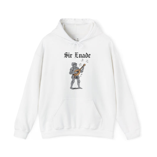 Sir Enade medieval hoodie featuring a knight playing a lute