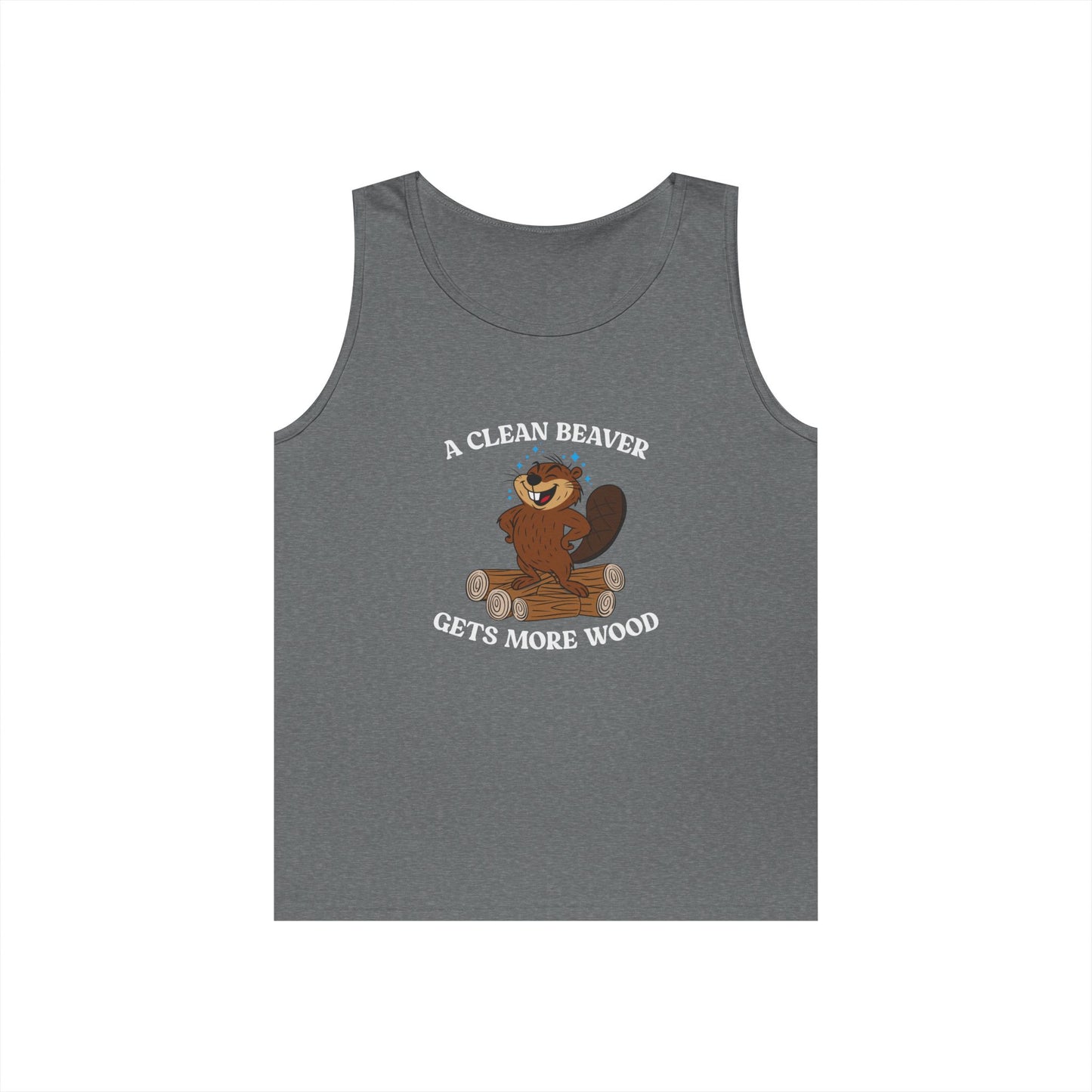 beaver standing on wood pile funny a clean beaver gets more wood adult pun tank top design