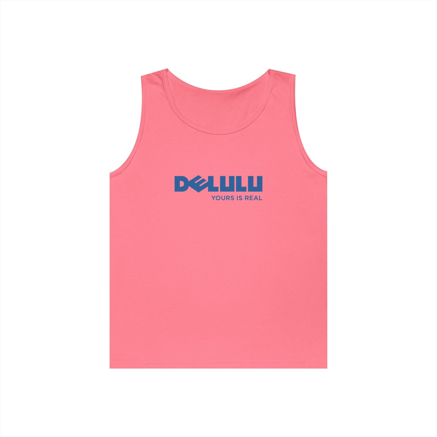 delulu parody logo yours is real slogan funny tank top design