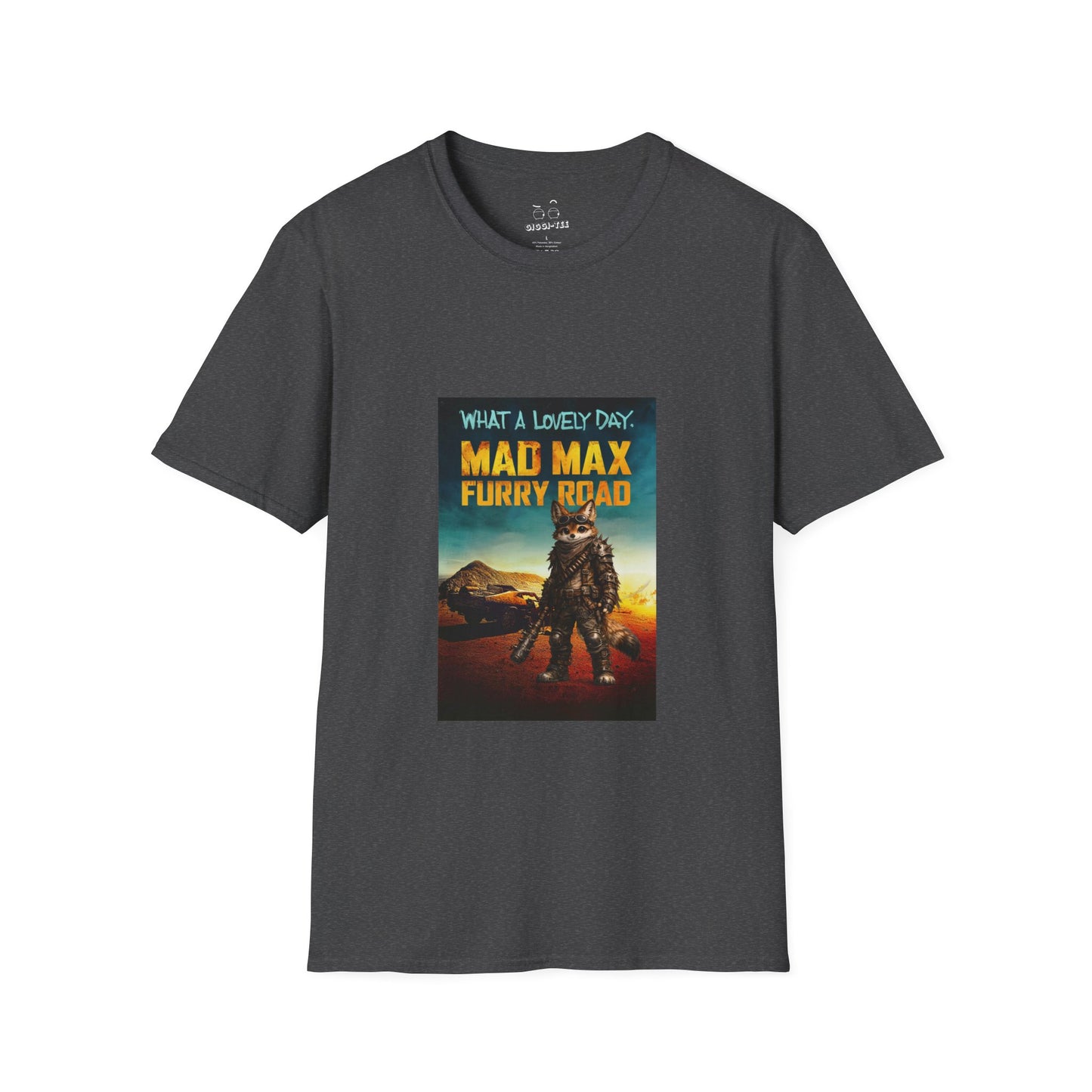 Mad Max Furry Road t-shirt design parody featuring a furry character on a post-apocalyptic movie poster style graphic.