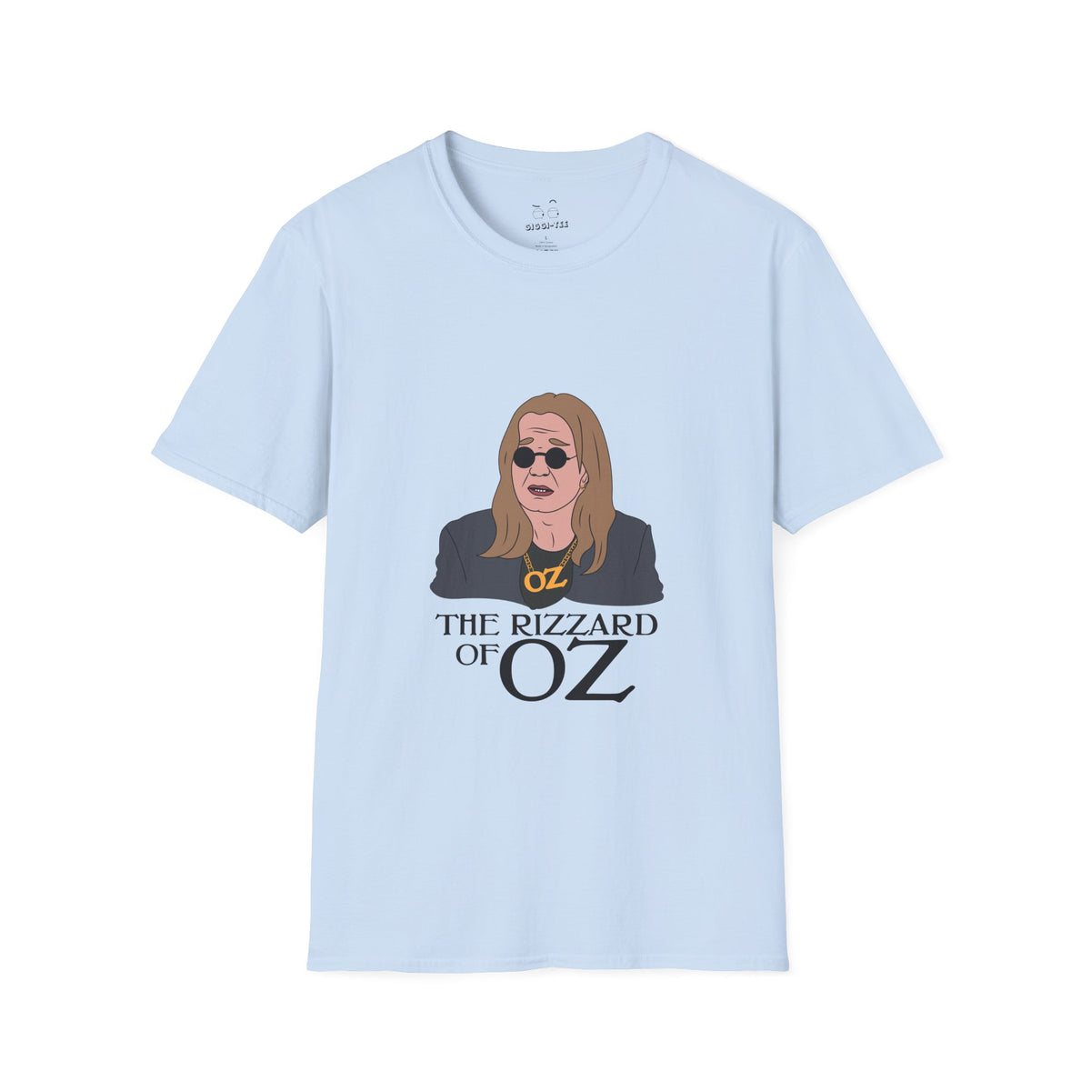 T-shirt featuring a caricature of Ozzy Osbourne dressed as a wizard, a mashup of "The Wizard of Oz" and "Rizz" slang.