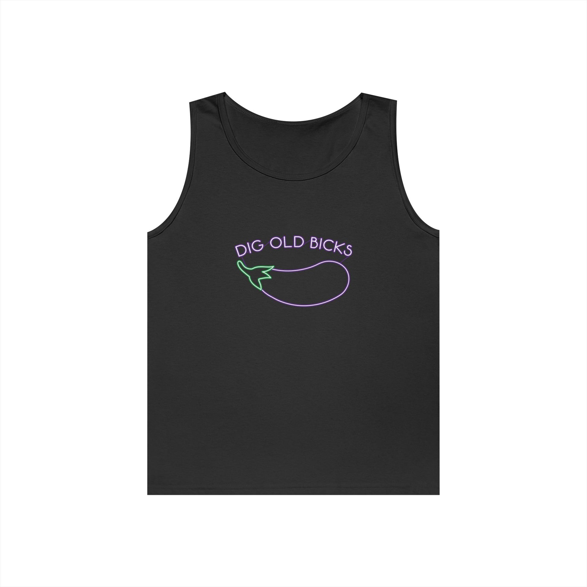 neon sign eggplant dig ol bicks parody funny tank top design