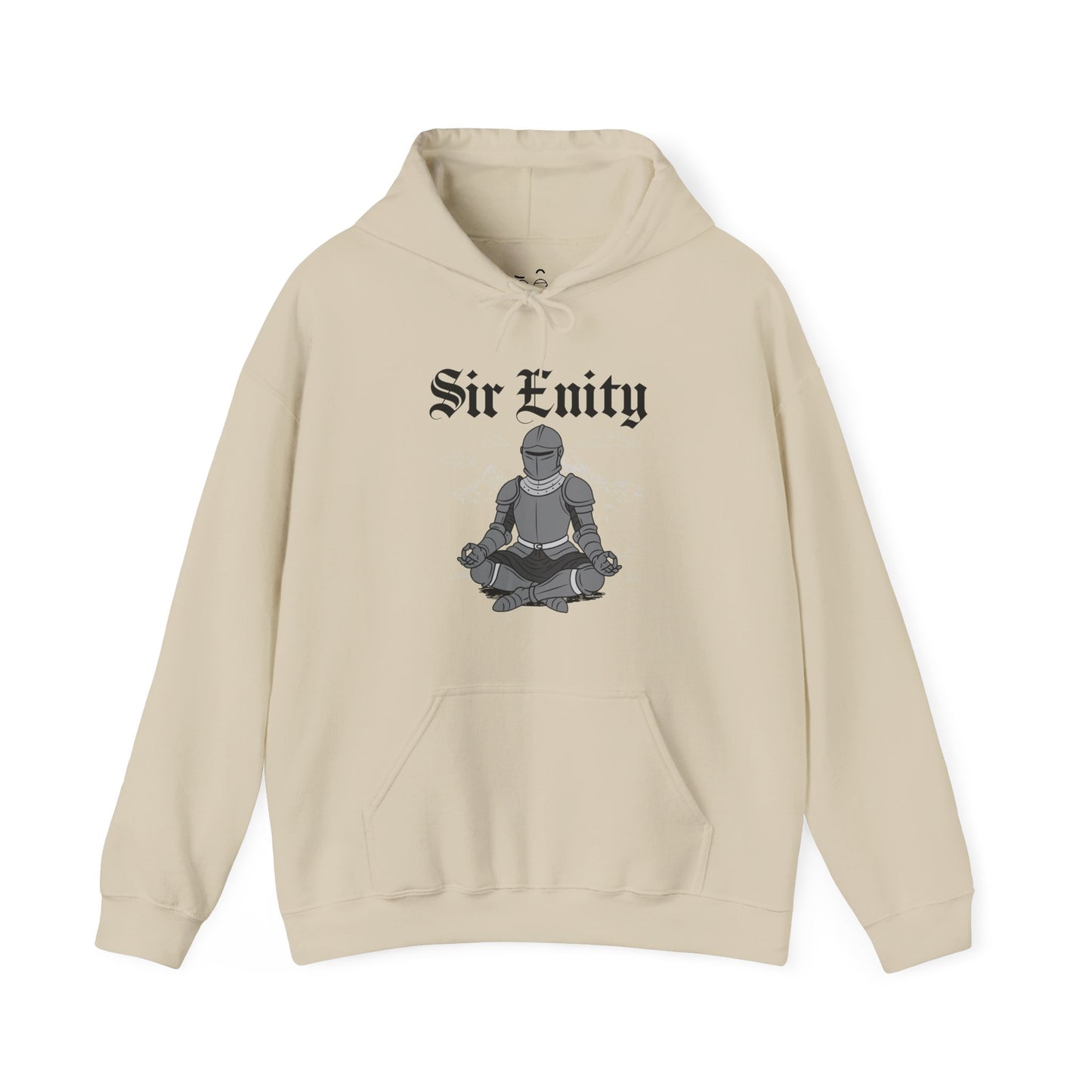 Sir Enity hoodie graphic showing a meditating knight in shining armor