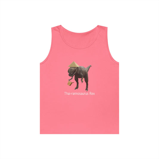 t rex with rice hat holding takeout box chopsticks funny thai rannosaurus rex tank top
