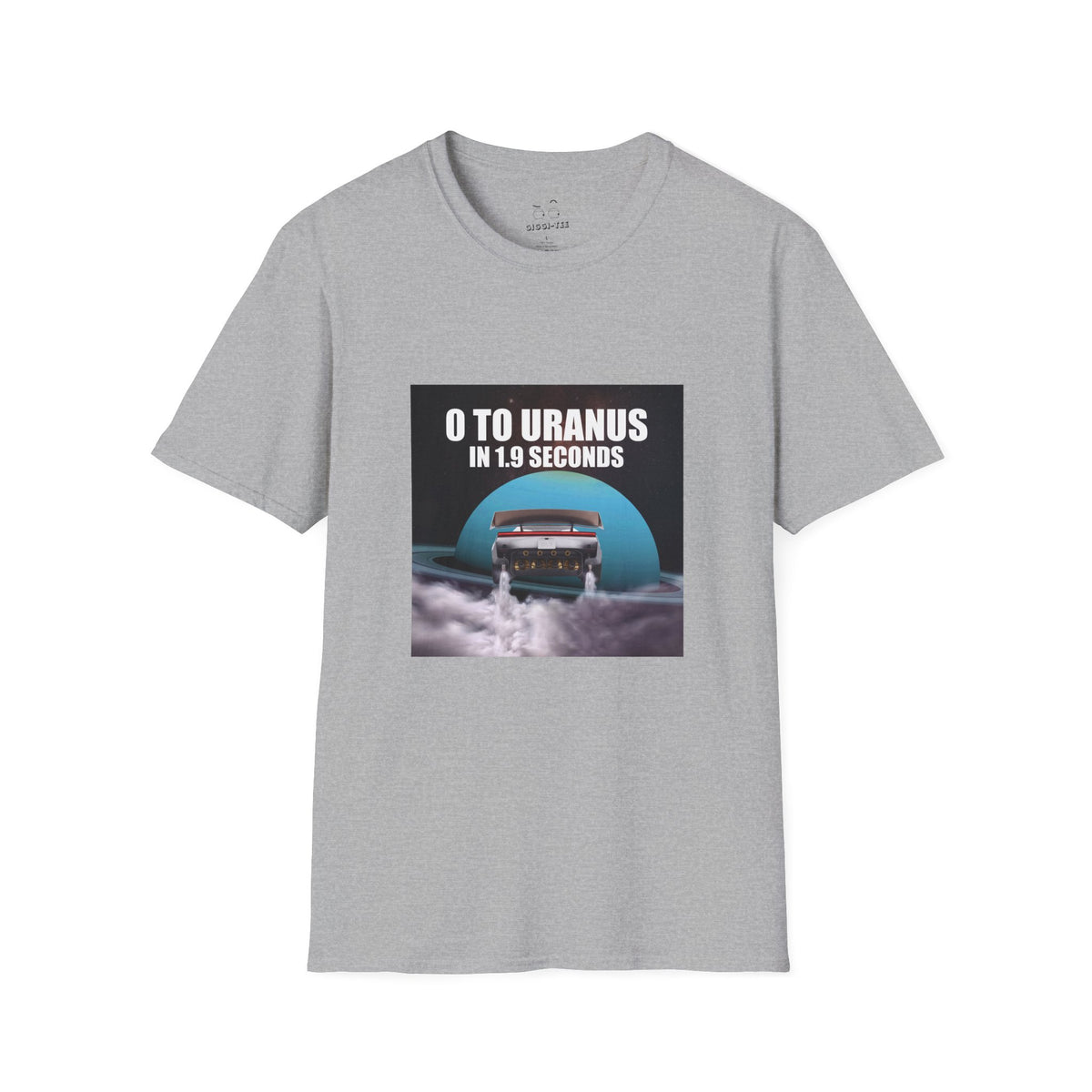 Funny Tesla Roadster meme graphic featuring a futuristic electric sports car racing toward Uranus with the text “0 to Uranus in 1.9 Seconds,” parodying Tesla's acceleration claim with a cheeky space pun.
