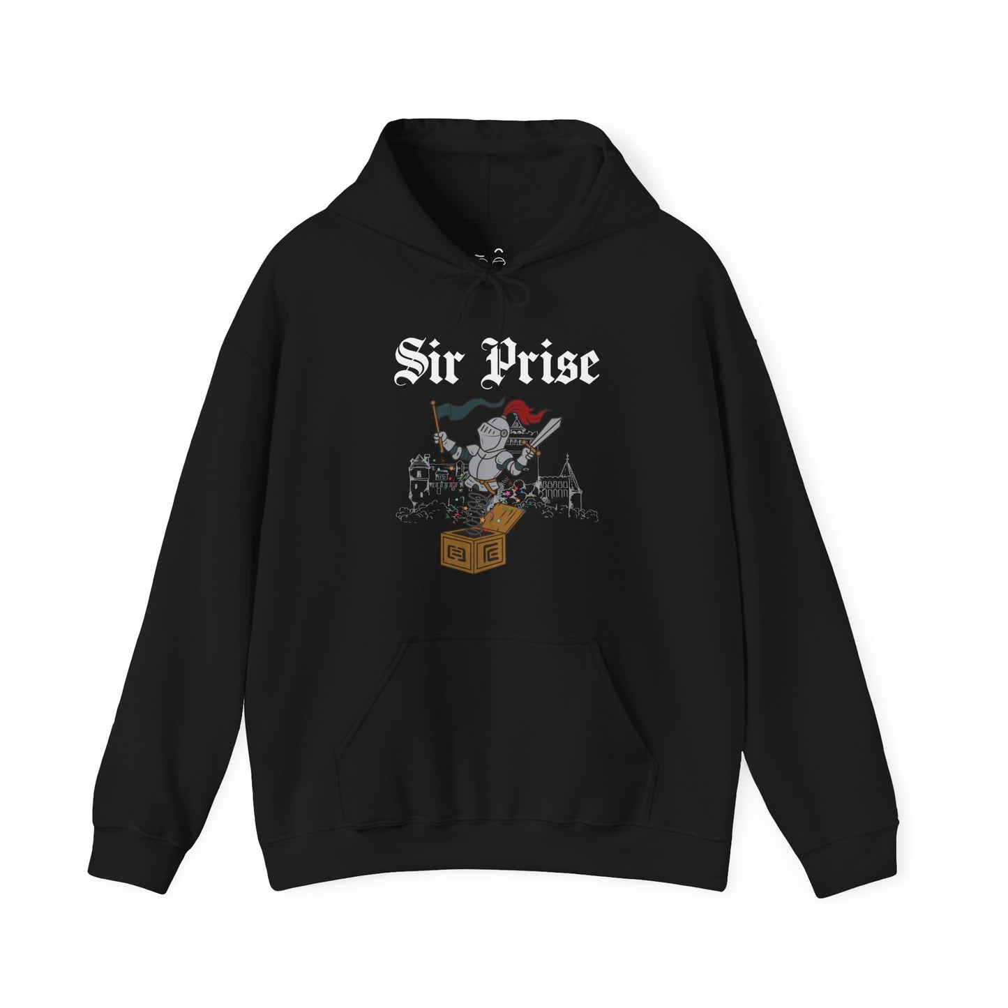 Sir Prise parody hoodie featuring a knight jumping out of a jack-in-the-box