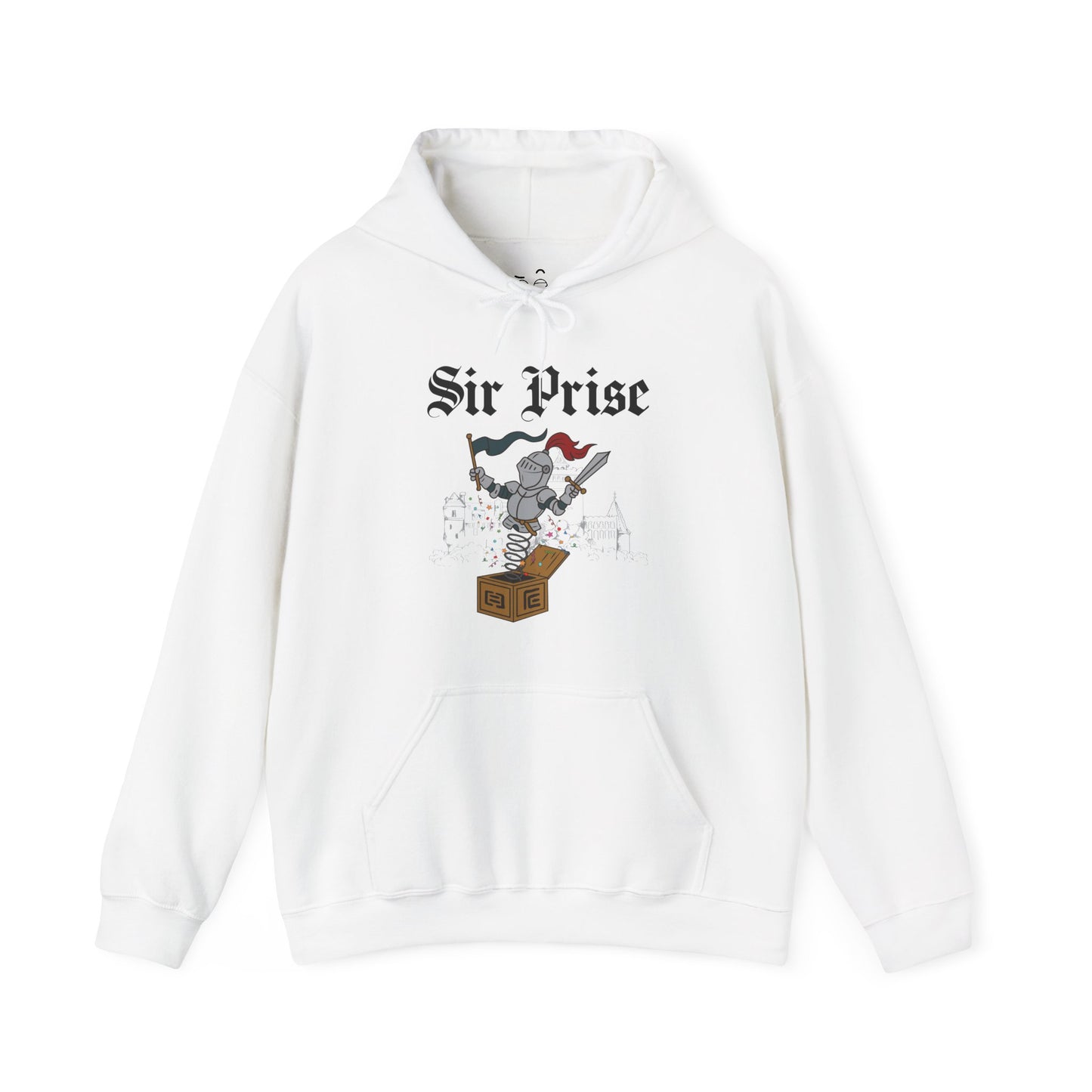 Sir Prise parody hoodie featuring a knight jumping out of a jack-in-the-box