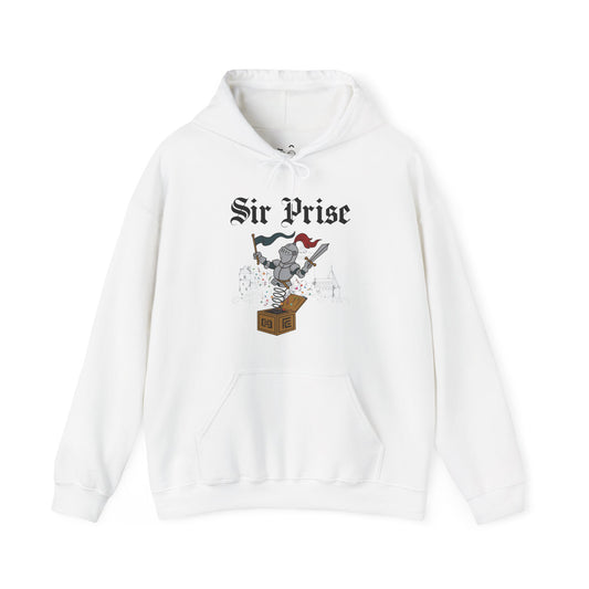 Sir Prise parody hoodie featuring a knight jumping out of a jack-in-the-box